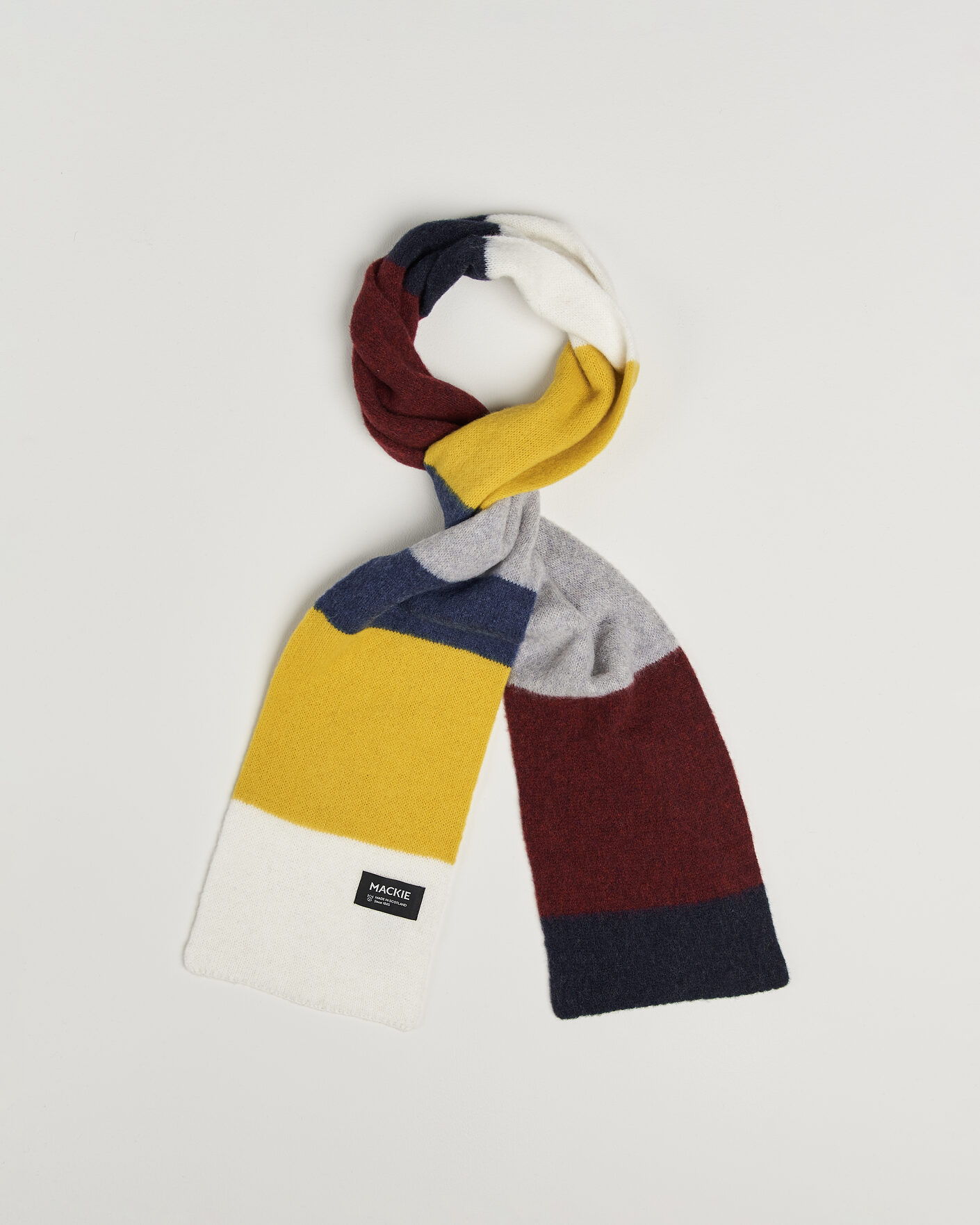Heren | Sjaals | Robert Mackie | Rona Ribbed Shaggy Lambswool Scarf Yellow/Grey/Blue Mix