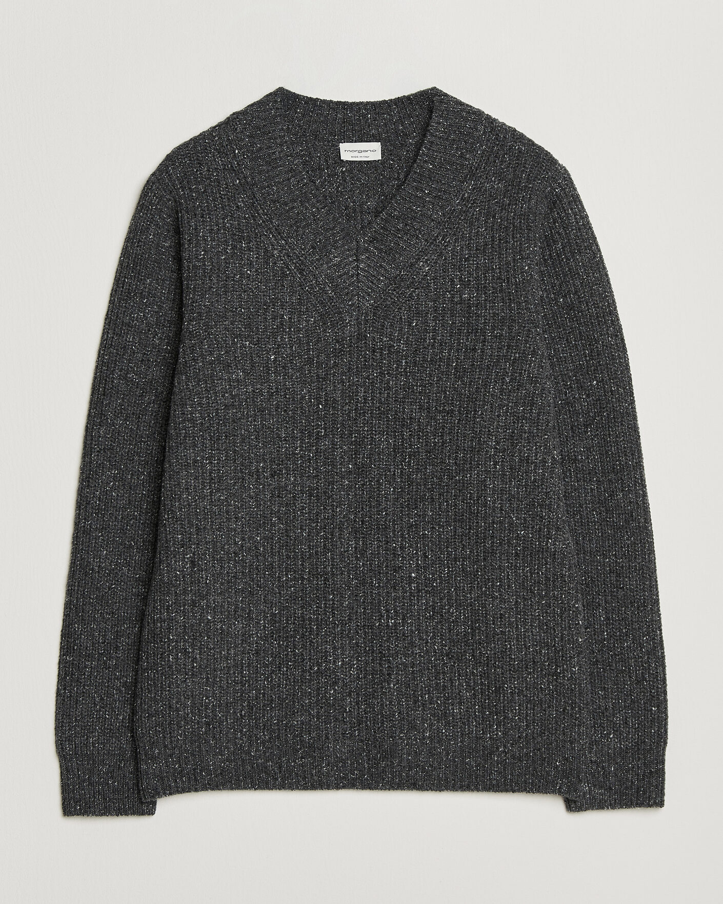 Homme | Pulls Et Tricots | Morgano | Fisherman Ribb Donegal Knitted V-Neck Dark Grey