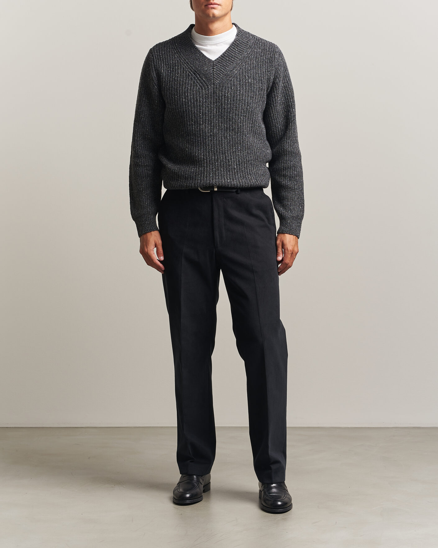 Homme | Pulls Et Tricots | Morgano | Fisherman Ribb Donegal Knitted V-Neck Dark Grey
