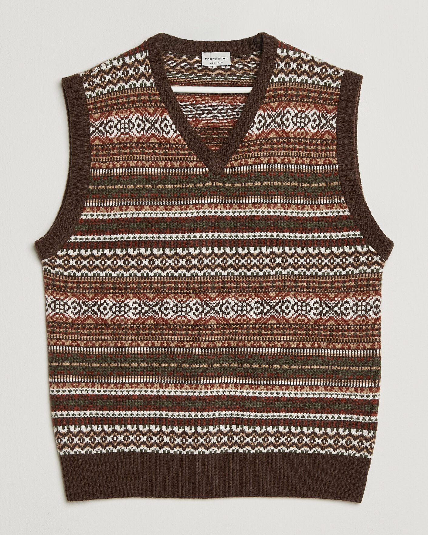 Heren | Truien | Morgano | Wool/Cashmere Fair Isle Knitted Vest Brown