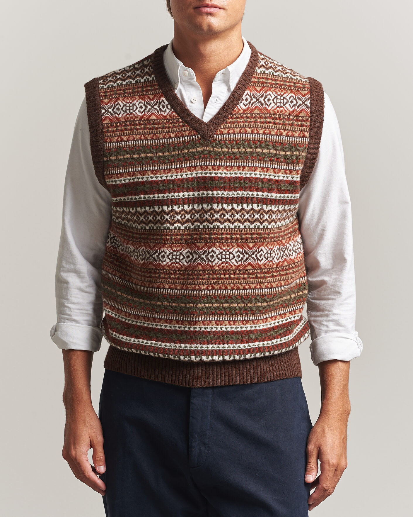 Heren | Truien | Morgano | Wool/Cashmere Fair Isle Knitted Vest Brown