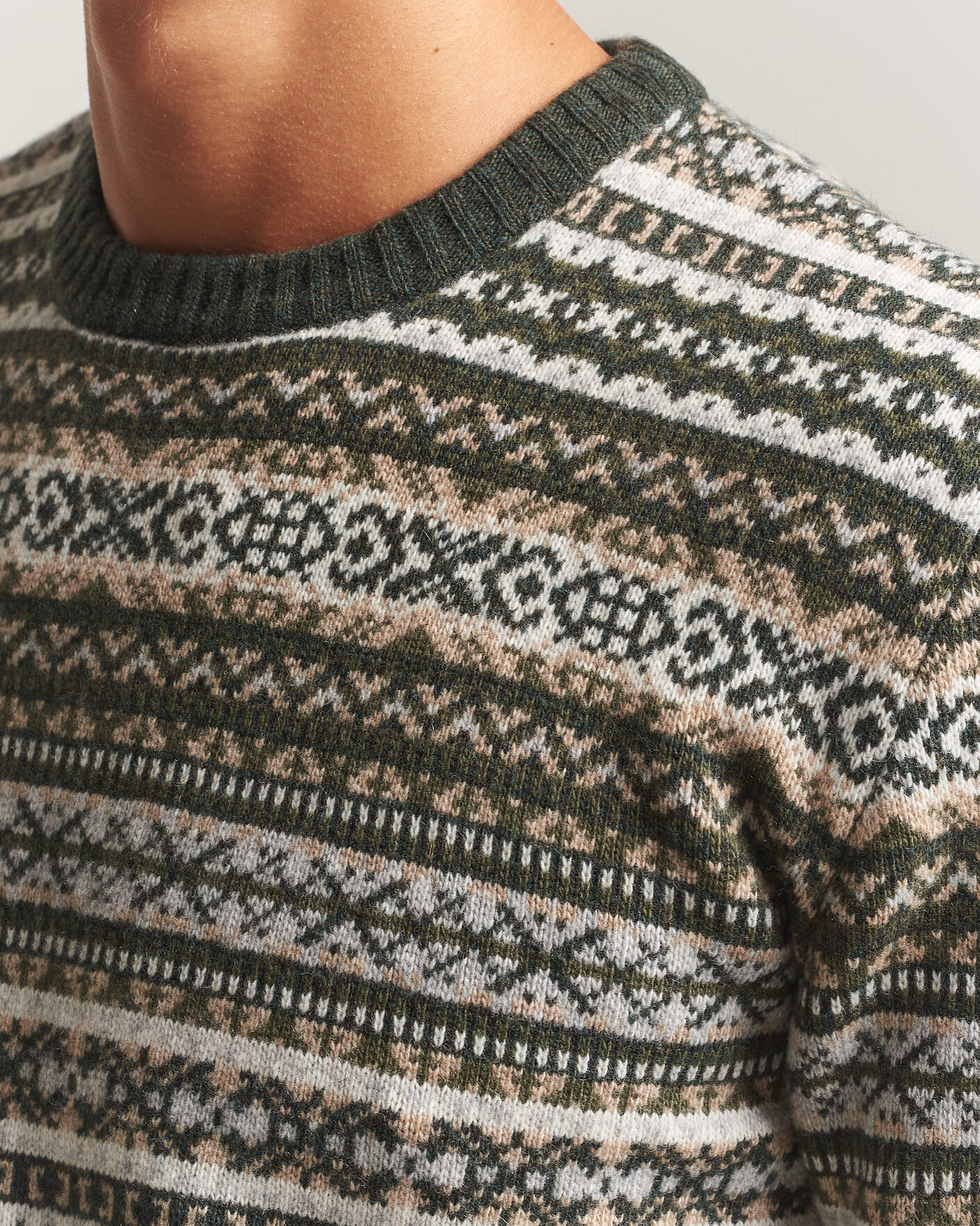 Homme | Pulls Et Tricots | Morgano | Wool/Cashmere Fair Isle Knitted Crewneck Green