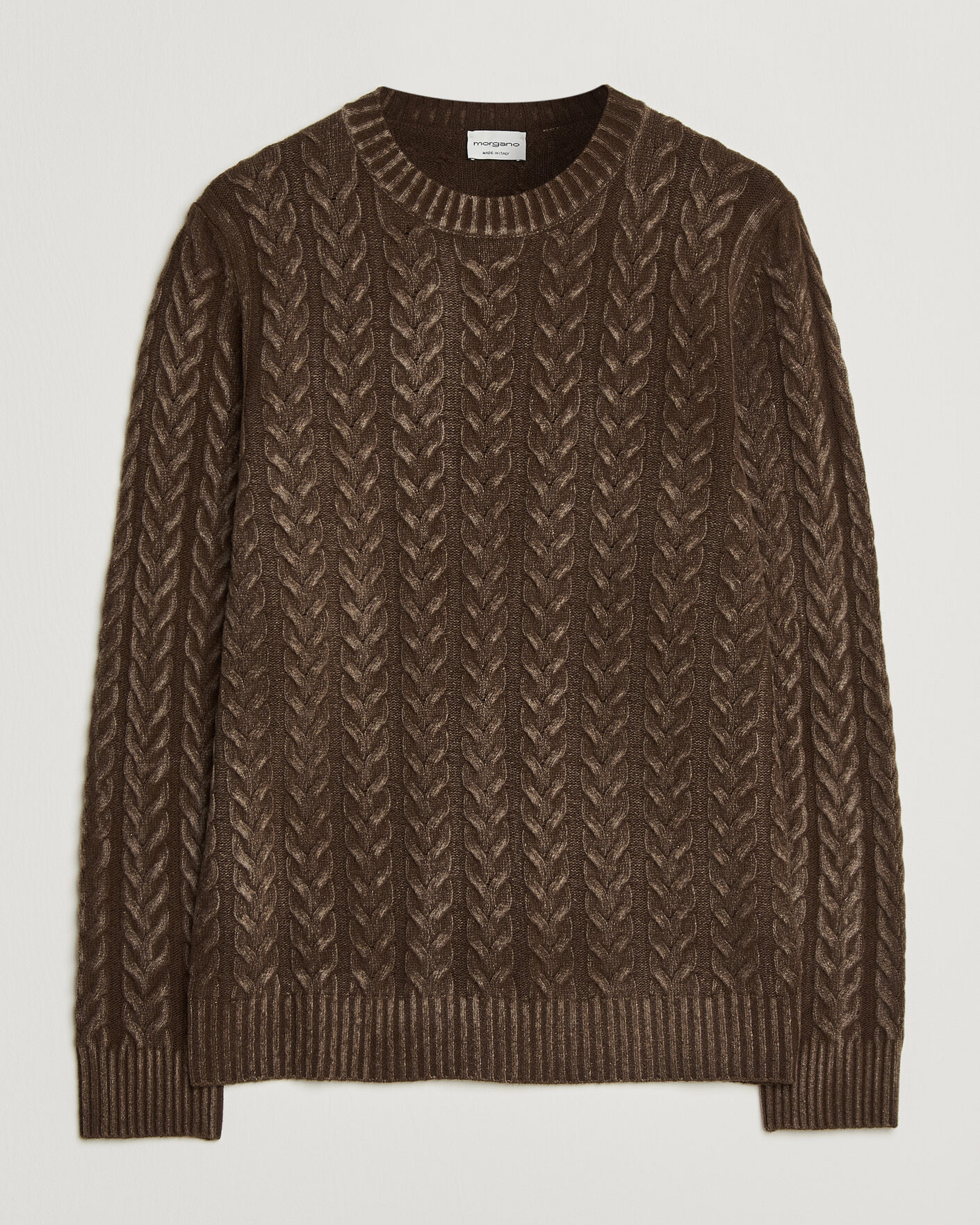 Heren | Truien | Morgano | Cable Knitted Brushed Dyed Wool Crew Brown