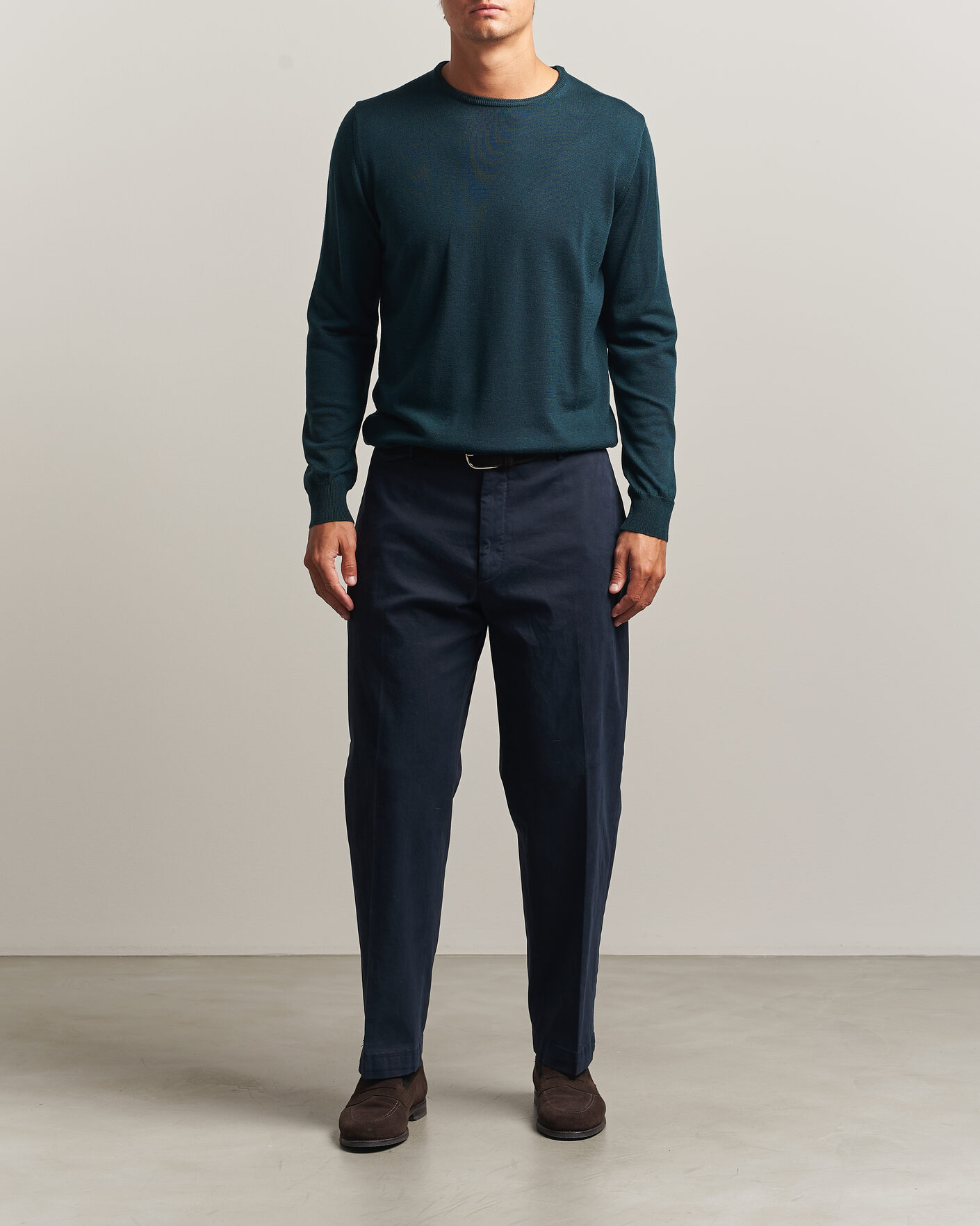 Homme | Pulls Et Tricots | Morgano | Extra Fine Merino Wool Crewneck Bottle Green