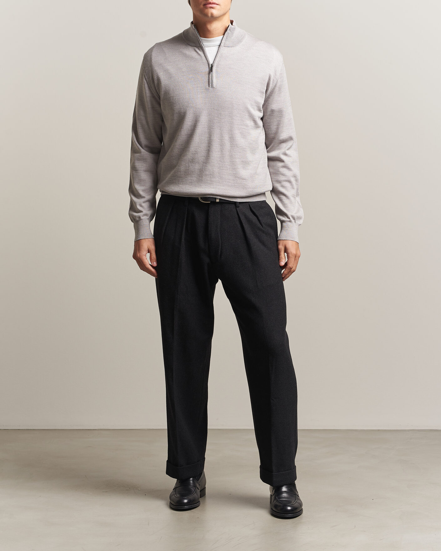 Homme | Pulls Et Tricots | Morgano | Extra Fine Merino Wool Half-Zip Light Grey