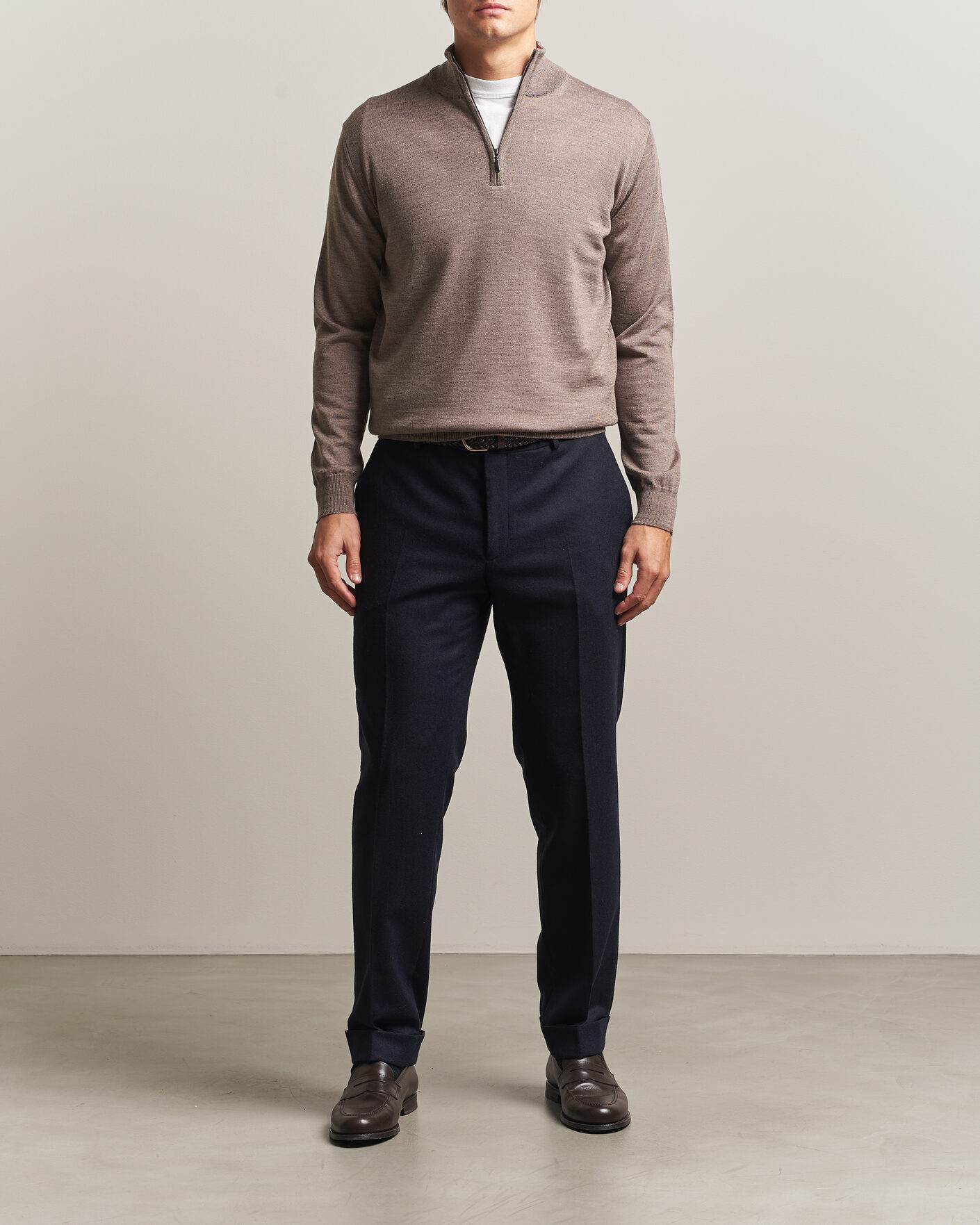 Heren | Truien | Morgano | Extra Fine Merino Wool Half-Zip Mid Brown