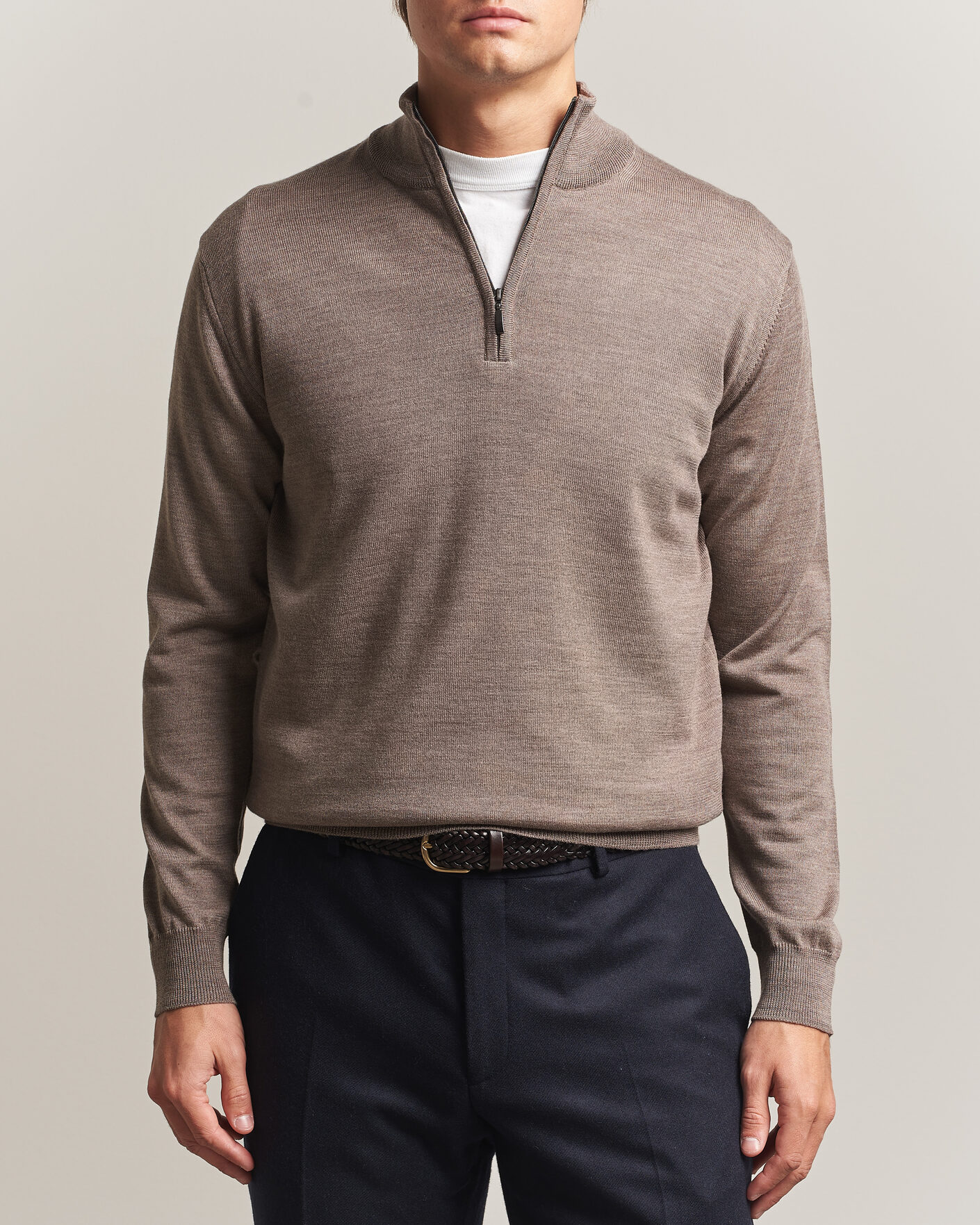 Heren | Truien | Morgano | Extra Fine Merino Wool Half-Zip Mid Brown