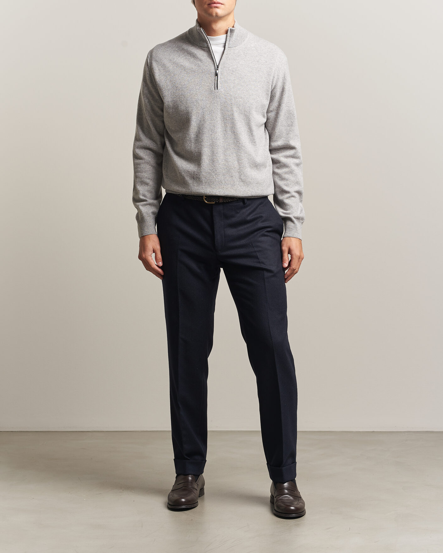 Homme | Pulls Et Tricots | Morgano | Wool/Cashmere Half-Zip Mid Grey