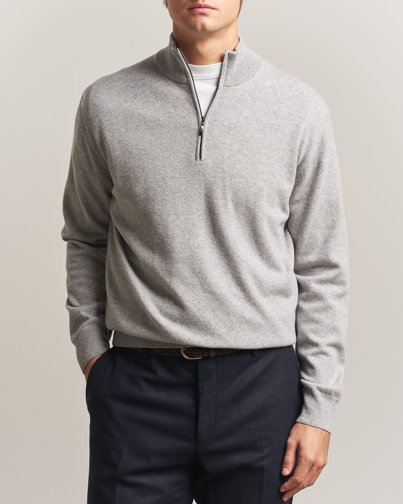 Homme | Pulls Et Tricots | Morgano | Wool/Cashmere Half-Zip Mid Grey