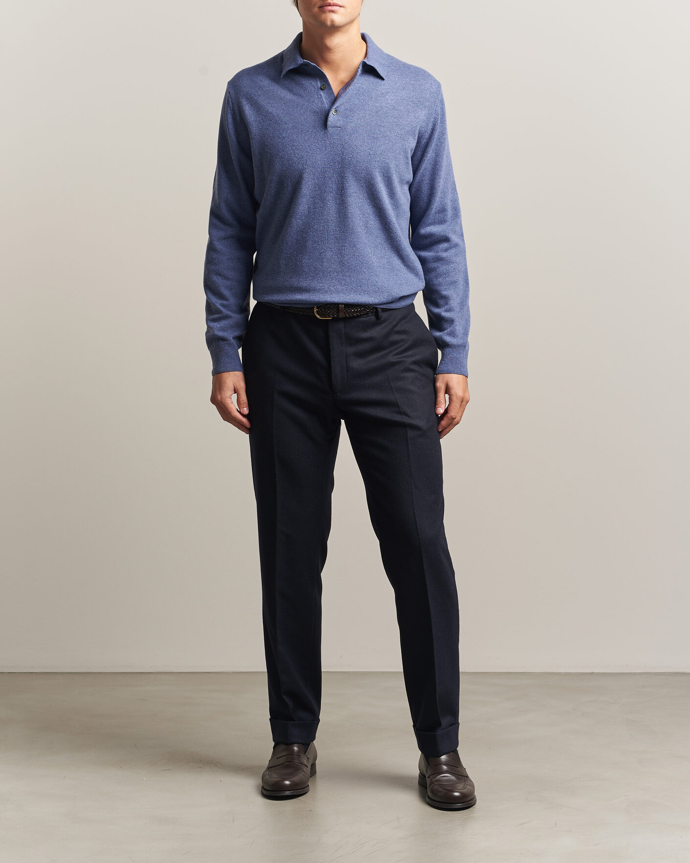 Heren | Truien | Morgano | Wool/Cashmere Polo Mid Blue