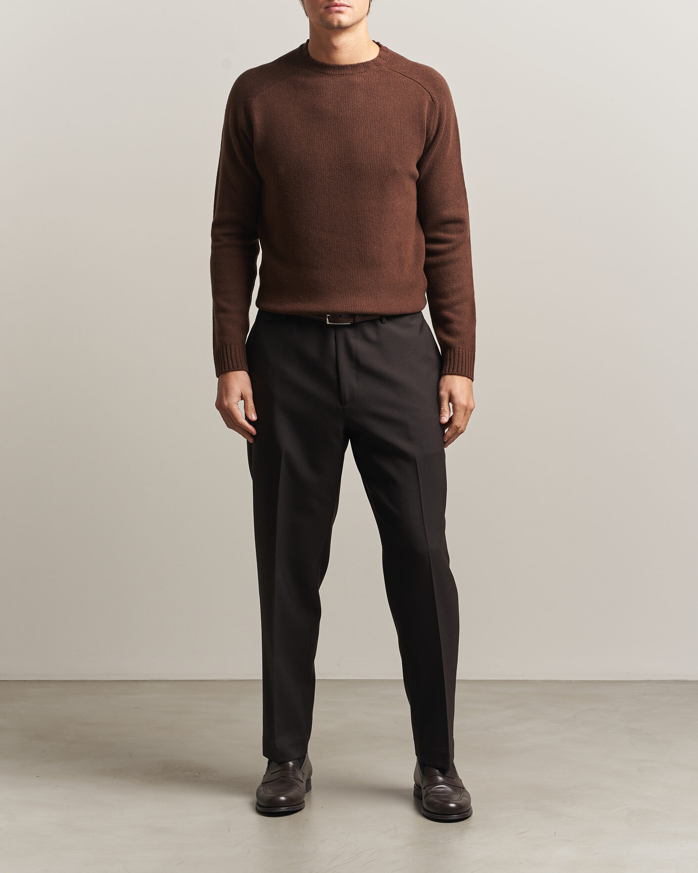 Homme | Pulls Et Tricots | Morgano | Heavy Knitted Wool/Cashmere Crewneck Dark Brown