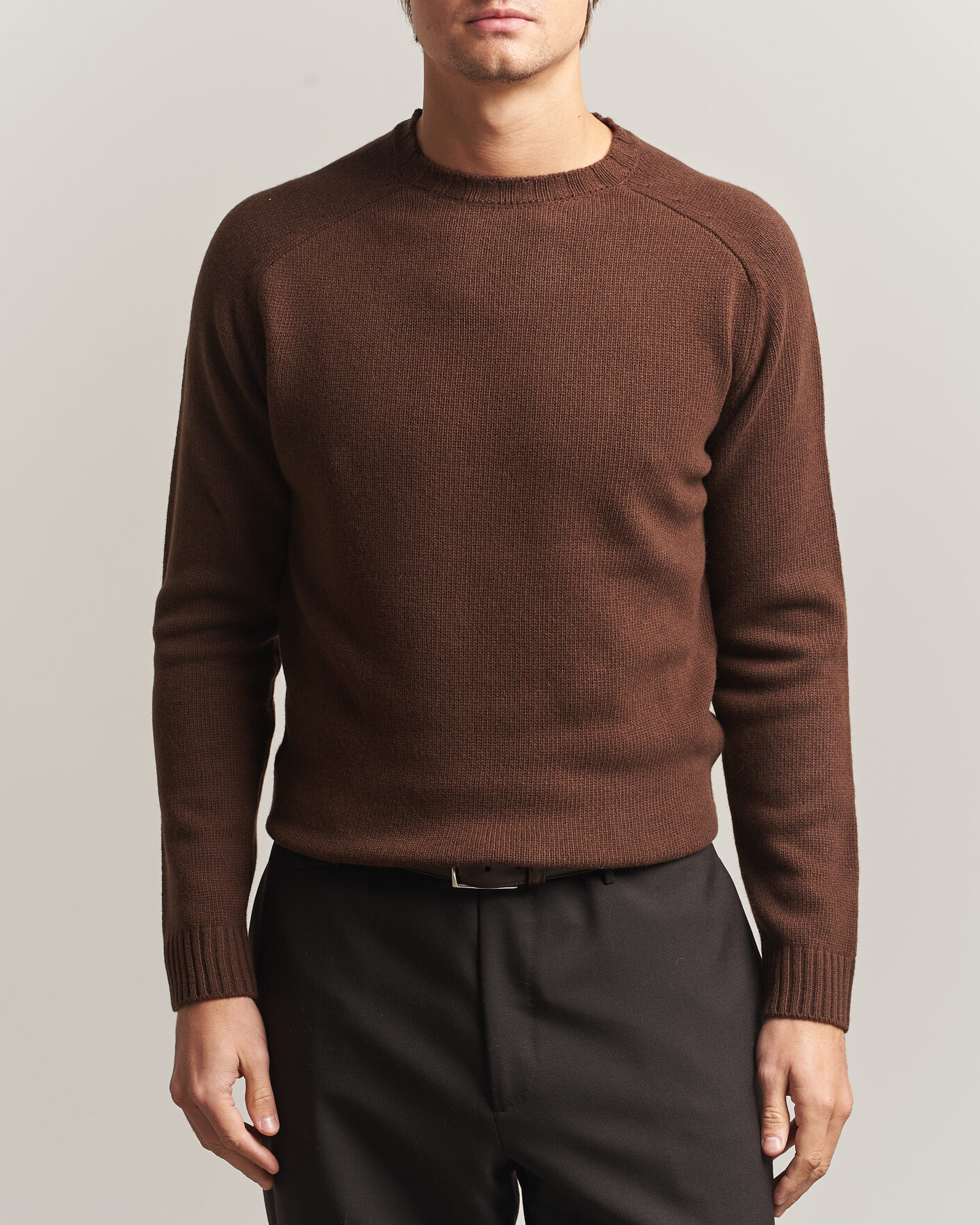 Homme | Pulls Et Tricots | Morgano | Heavy Knitted Wool/Cashmere Crewneck Dark Brown