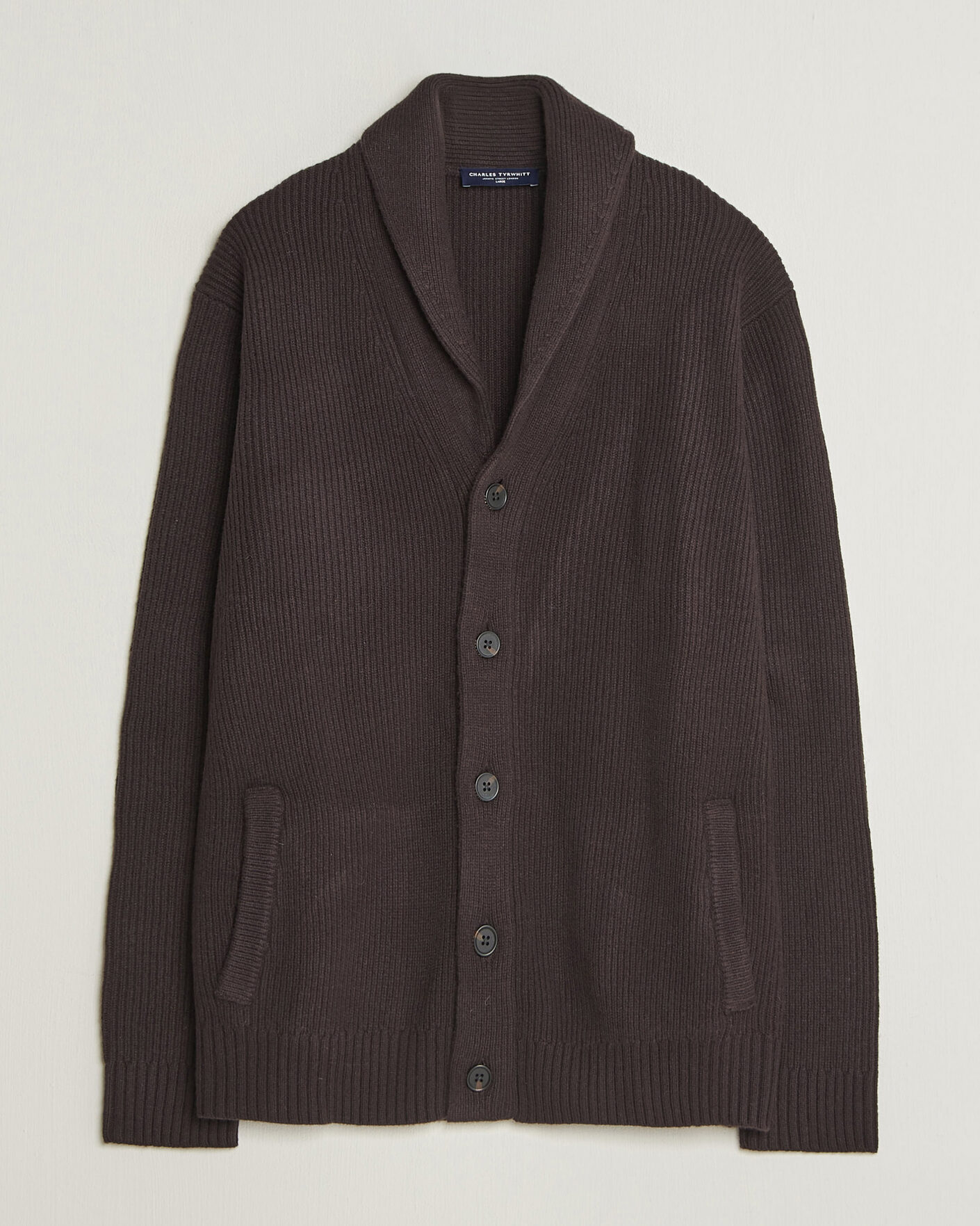 Heren | Truien | Charles Tyrwhitt | Chunky Merino Shawl Neck Cardigan Chocolate