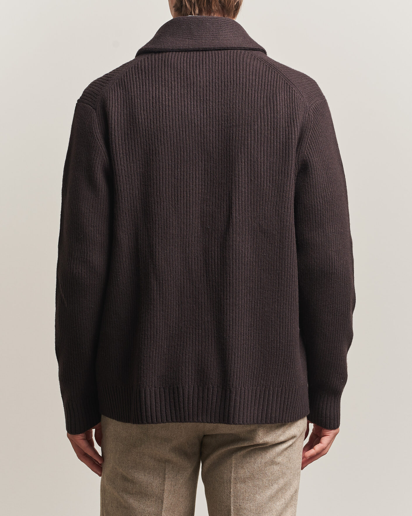 Heren | Truien | Charles Tyrwhitt | Chunky Merino Shawl Neck Cardigan Chocolate