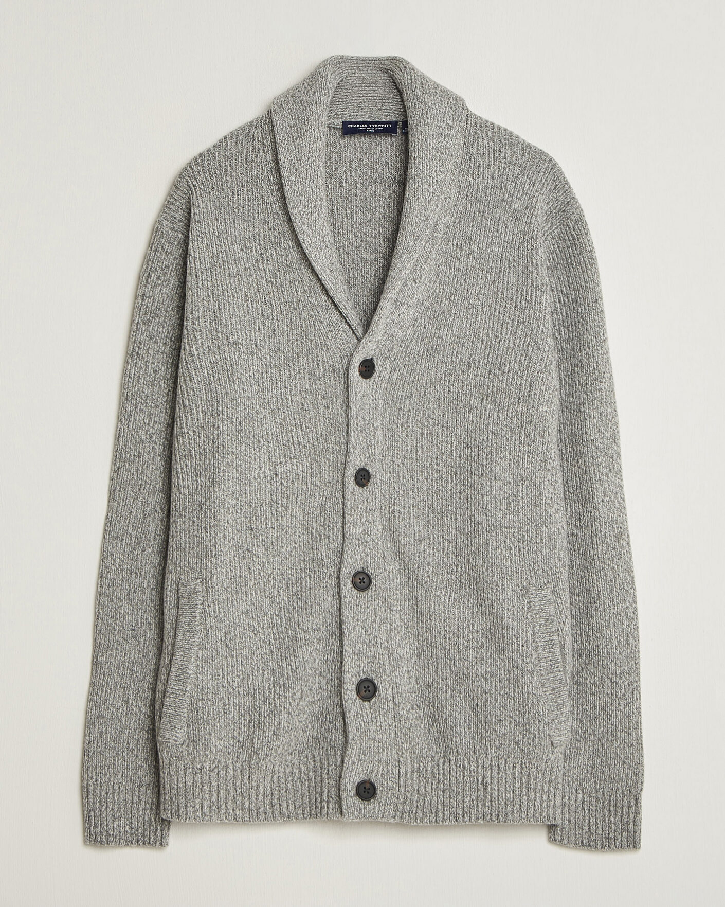 Heren | Truien | Charles Tyrwhitt | Chunky Merino Shawl Neck Cardigan Grey