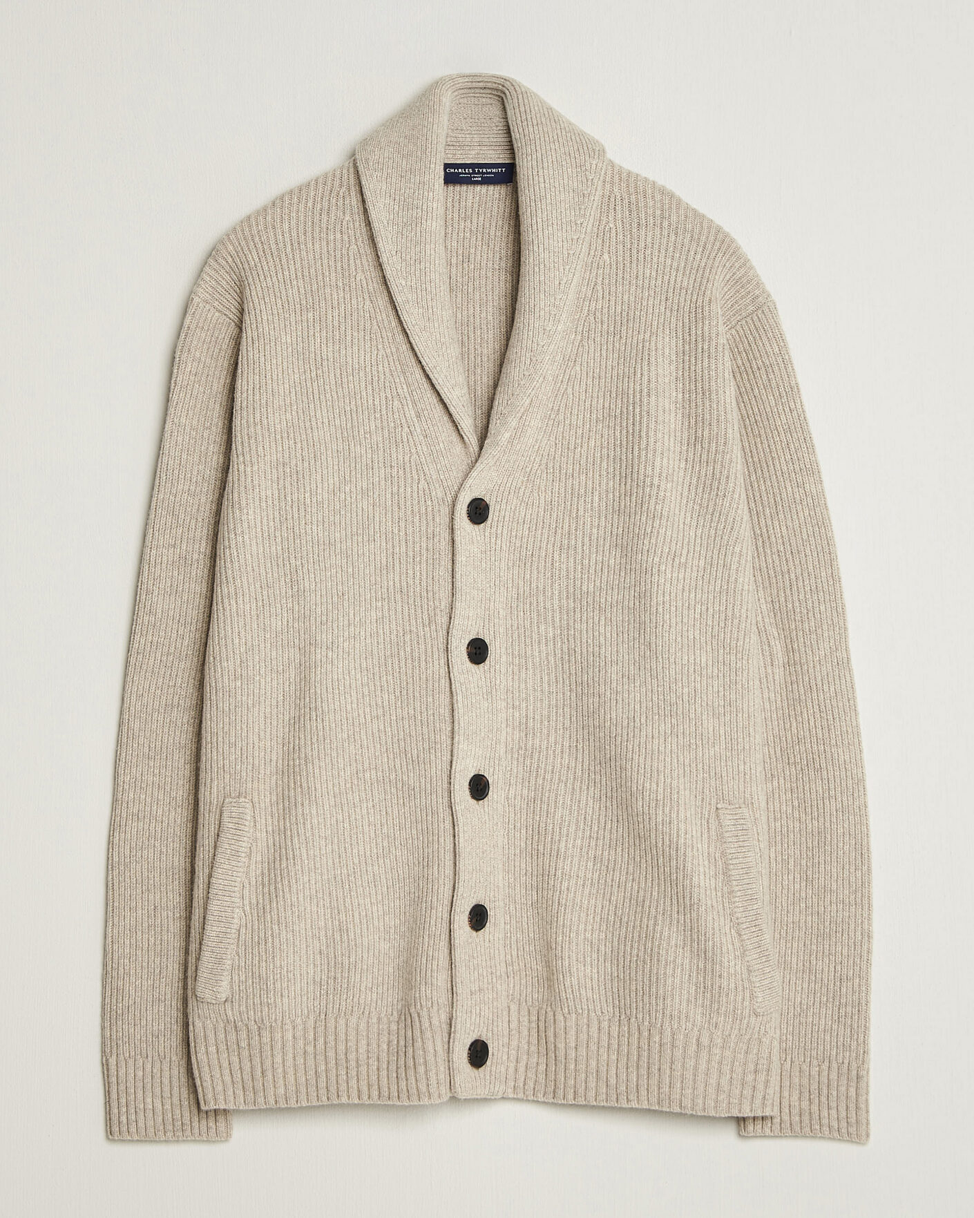 Heren | Truien | Charles Tyrwhitt | Chunky Merino Shawl Neck Cardigan Oat