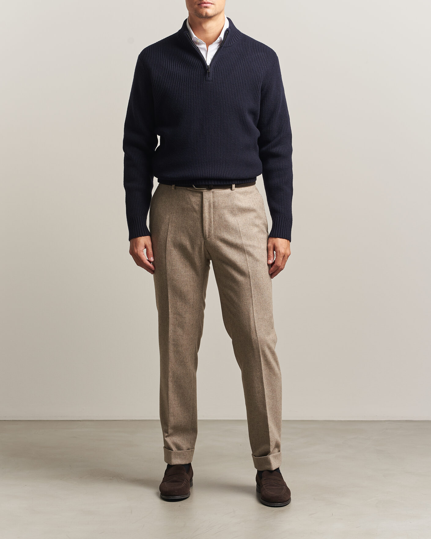 Heren | Truien | Charles Tyrwhitt | Chunky Merino Zip Neck Navy