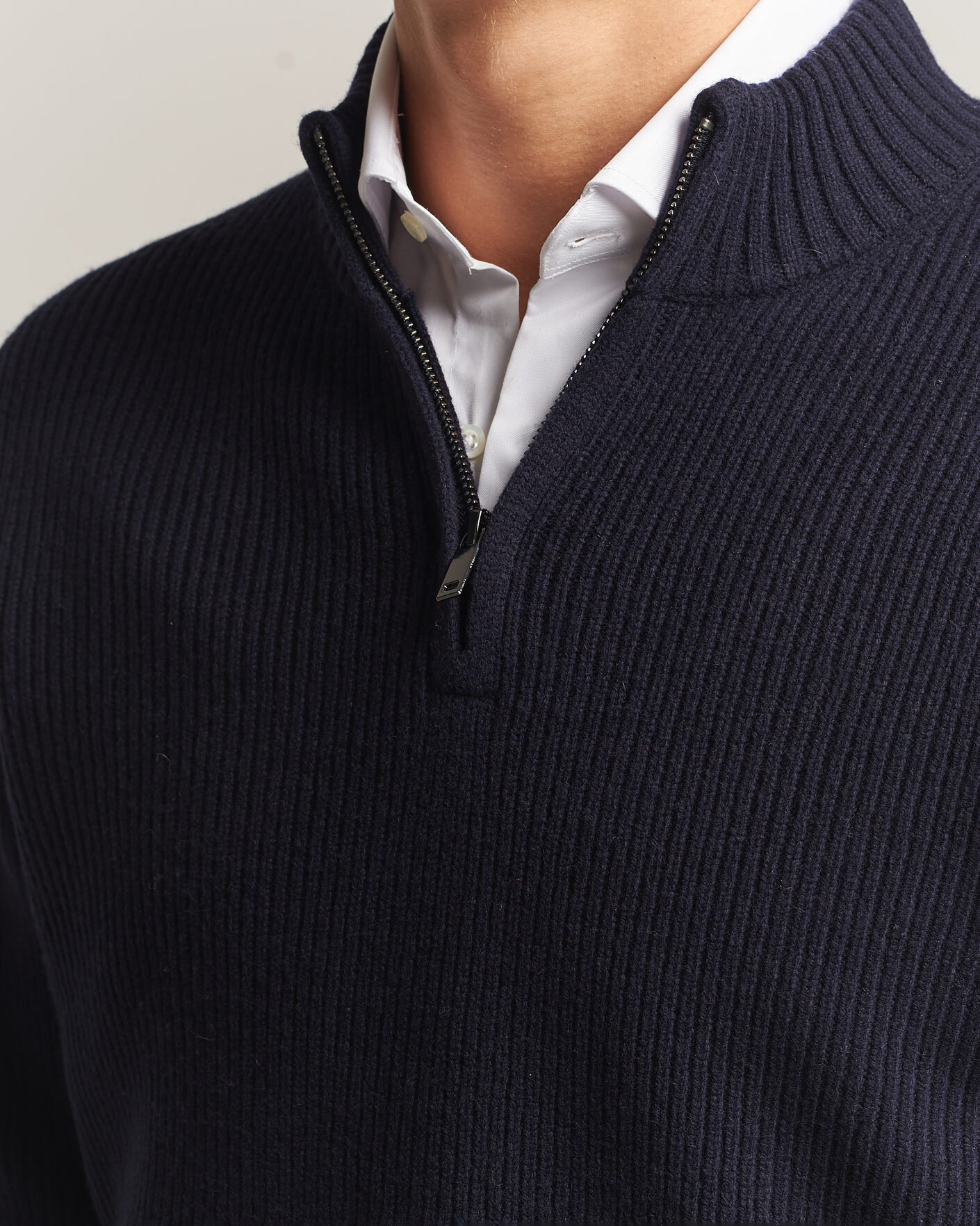 Heren | Truien | Charles Tyrwhitt | Chunky Merino Zip Neck Navy