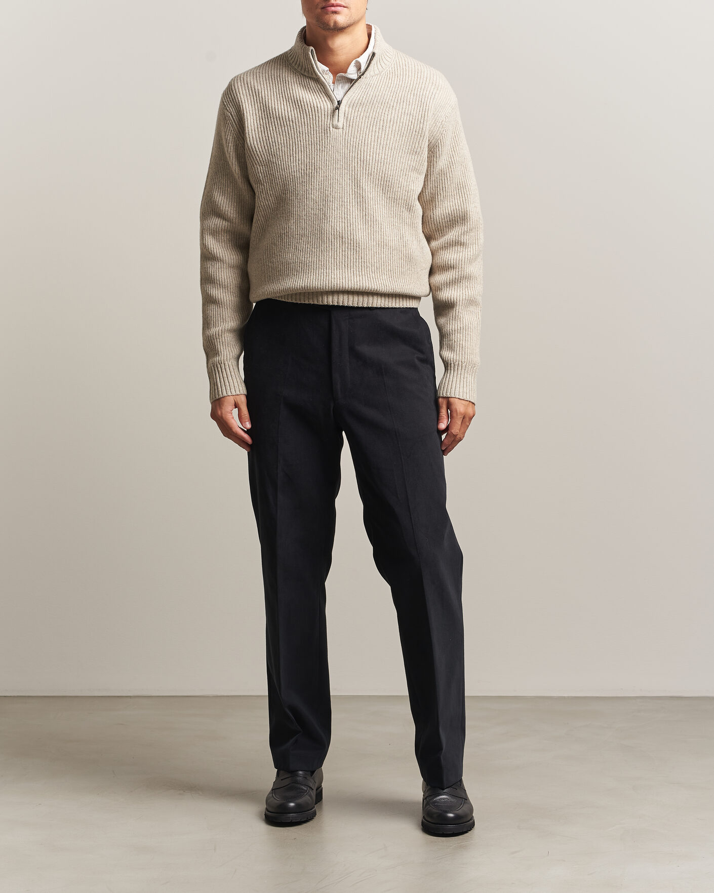 Heren | Truien | Charles Tyrwhitt | Chunky Merino Zip Neck Oat