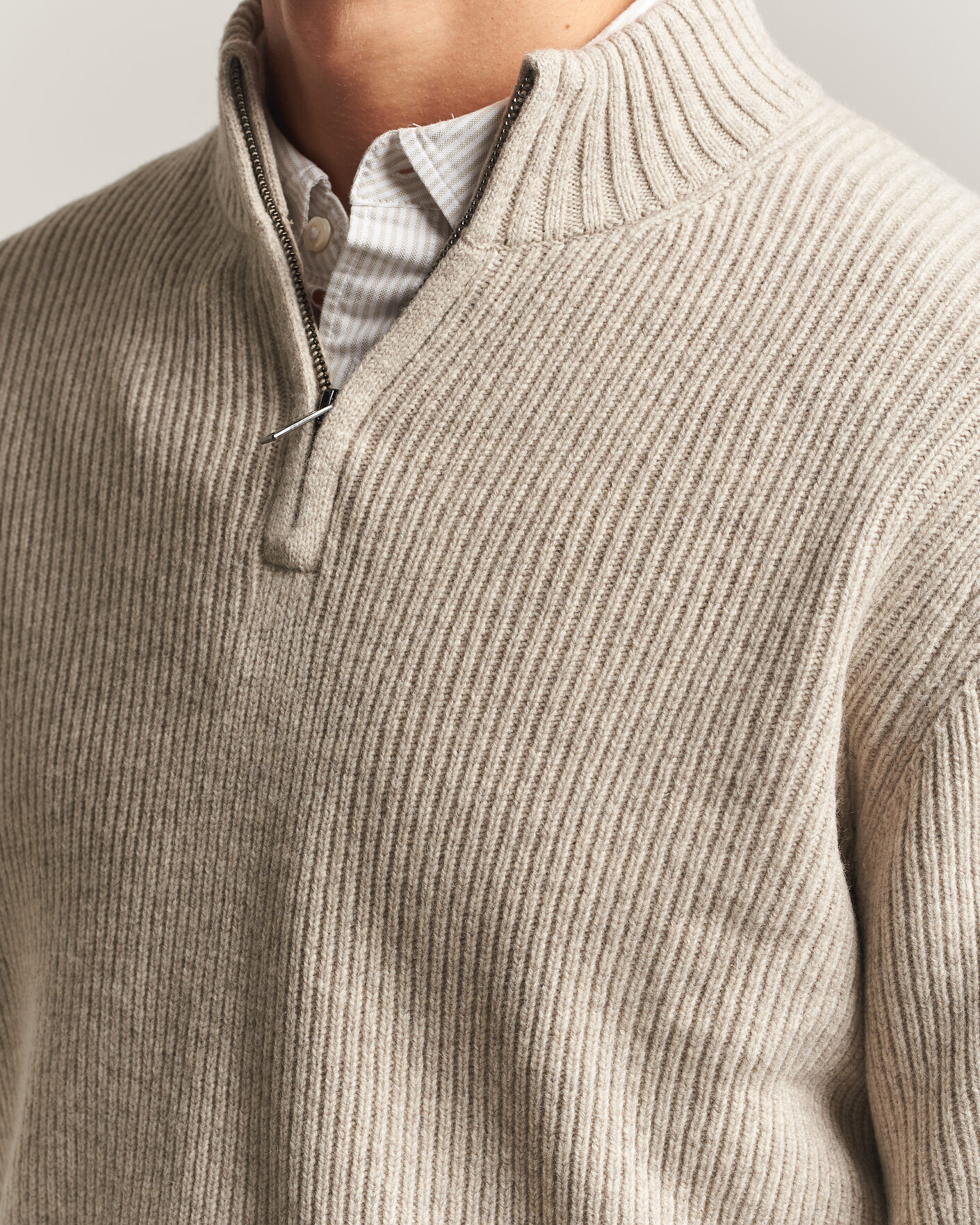 Heren | Truien | Charles Tyrwhitt | Chunky Merino Zip Neck Oat