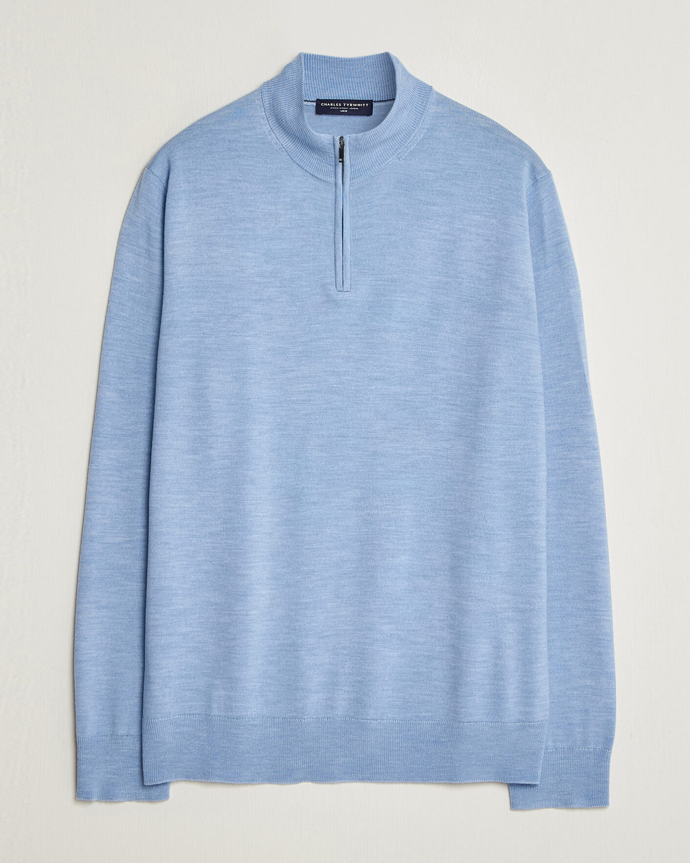 Heren | Truien | Charles Tyrwhitt | Pure Merino Zip Neck Jumper Cornflower Blue