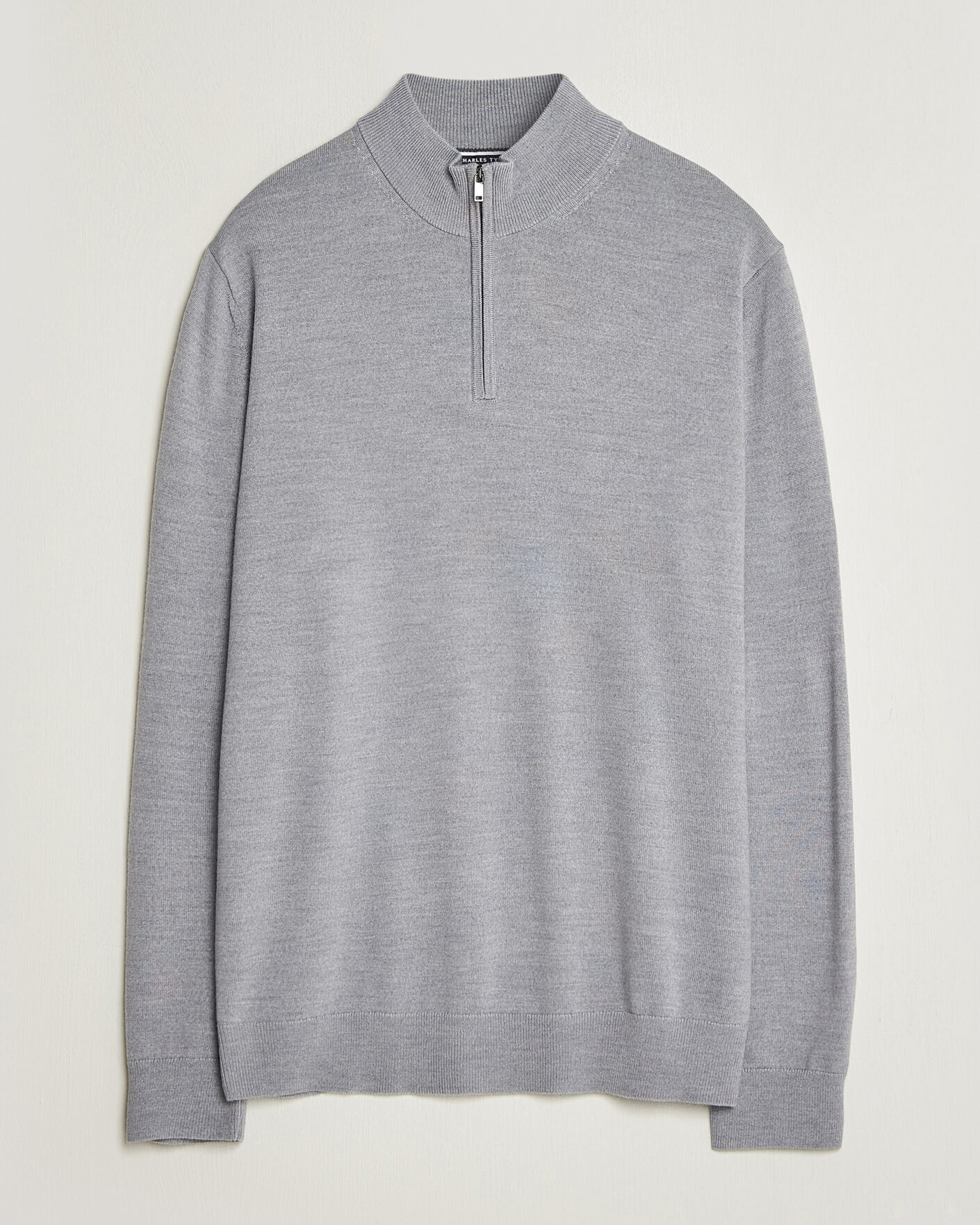 Heren | Truien | Charles Tyrwhitt | Pure Merino Zip Neck Jumper Light Grey