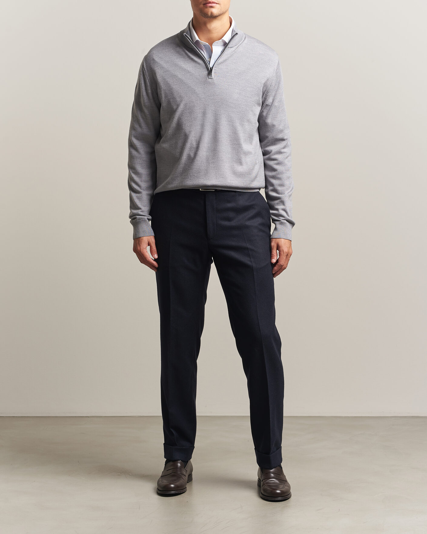 Heren | Truien | Charles Tyrwhitt | Pure Merino Zip Neck Jumper Light Grey