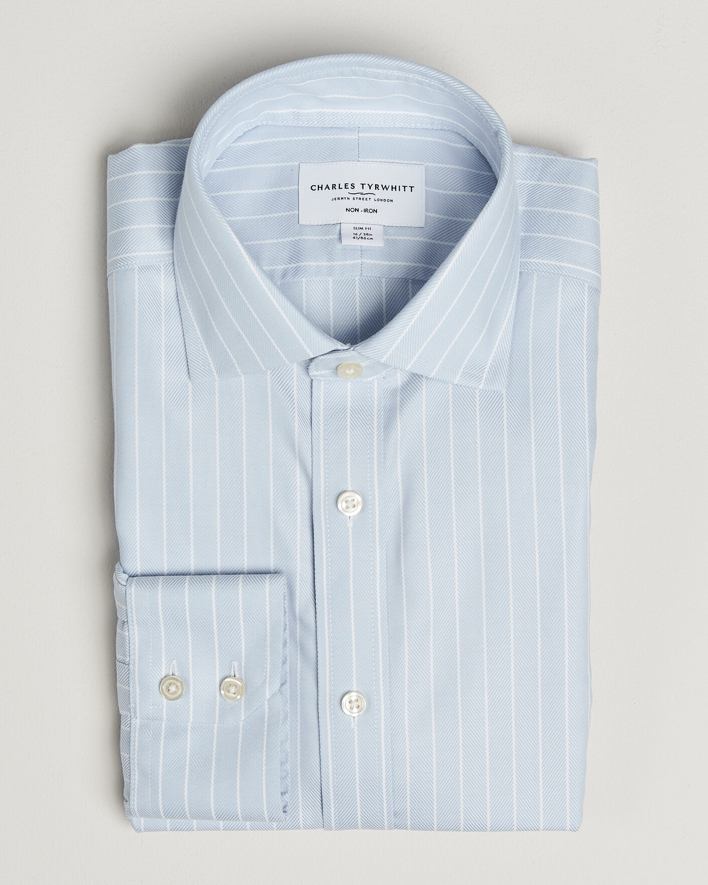 Homme | Chemises | Charles Tyrwhitt | Slim Fit Non Iron Herringbone Stripe Shirt Light Blue