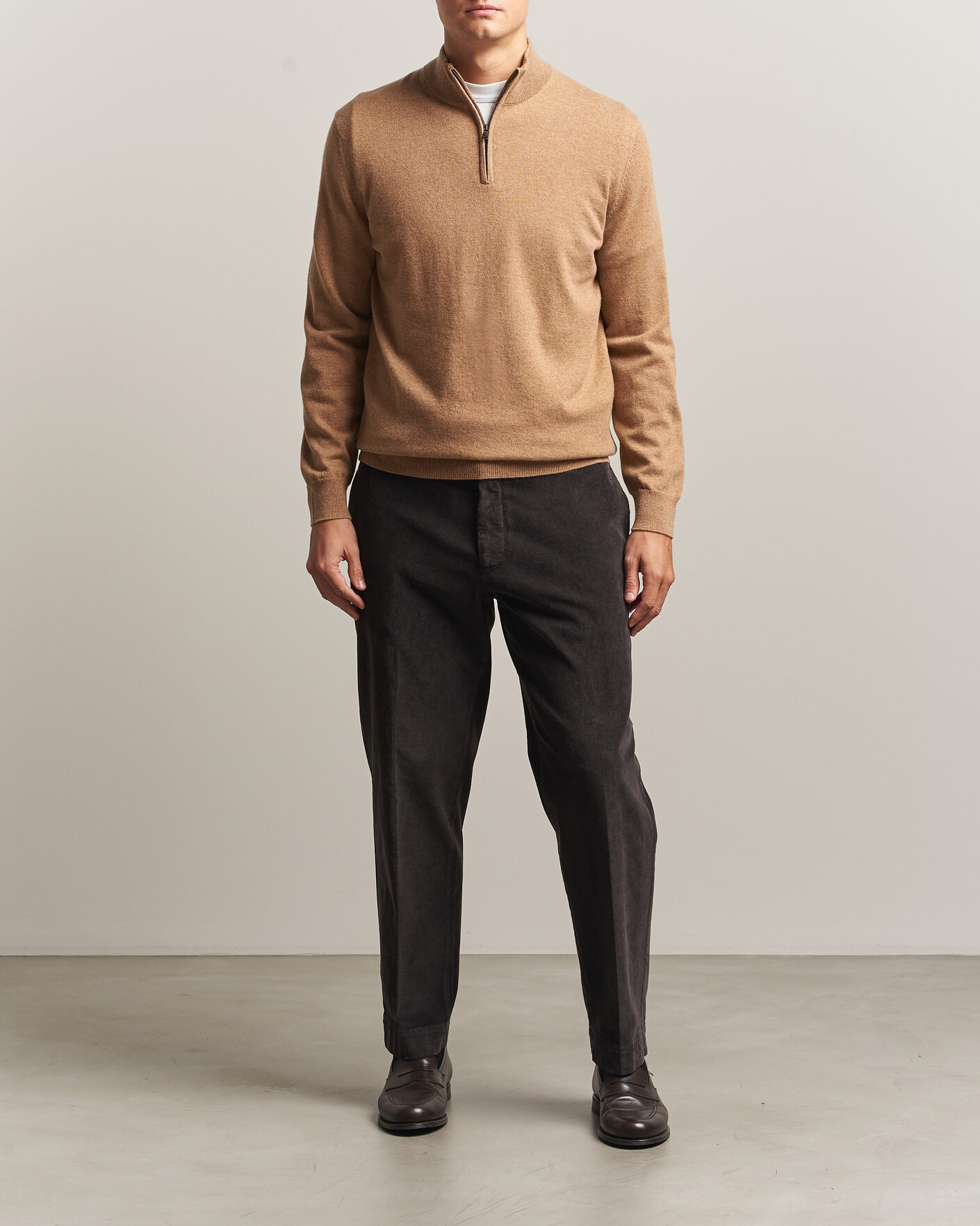 Heren | Truien | Charles Tyrwhitt | Pure Cashmere Zip Neck Jumper Tan