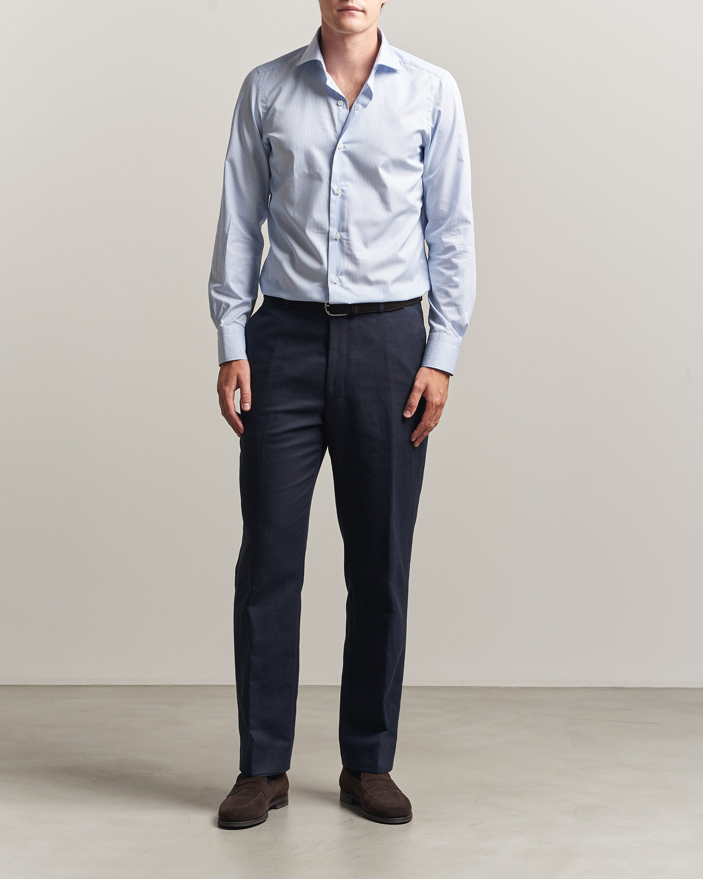 Heren | Overhemden | Finamore Napoli | Milano Slim Traveller Cotton Shirt Blue Stripe