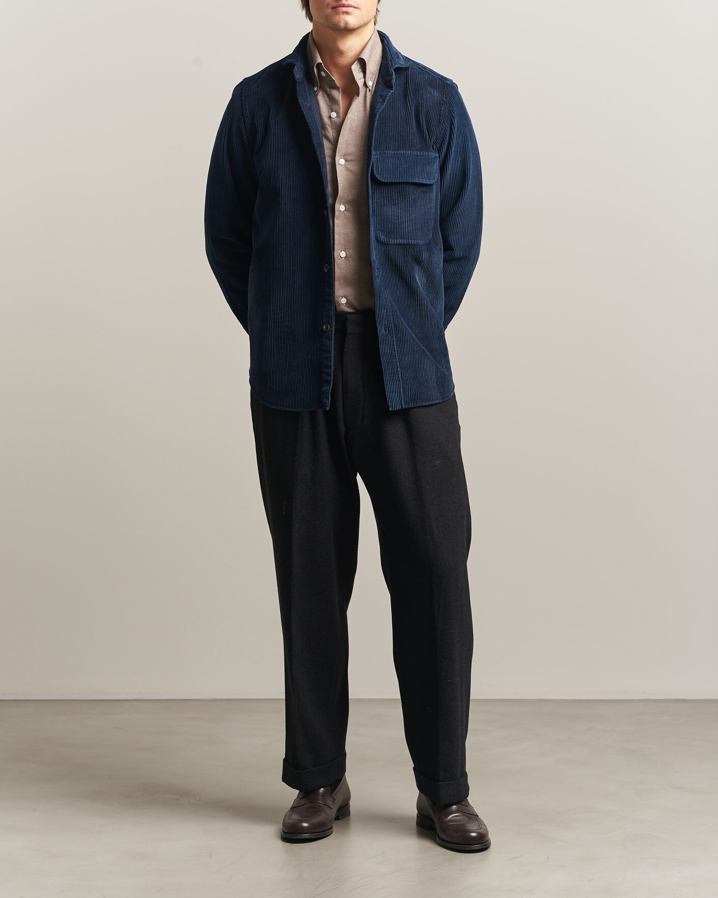 Heren | Overhemden | Finamore Napoli | Garment Dyed Corduroy Overshirt Navy