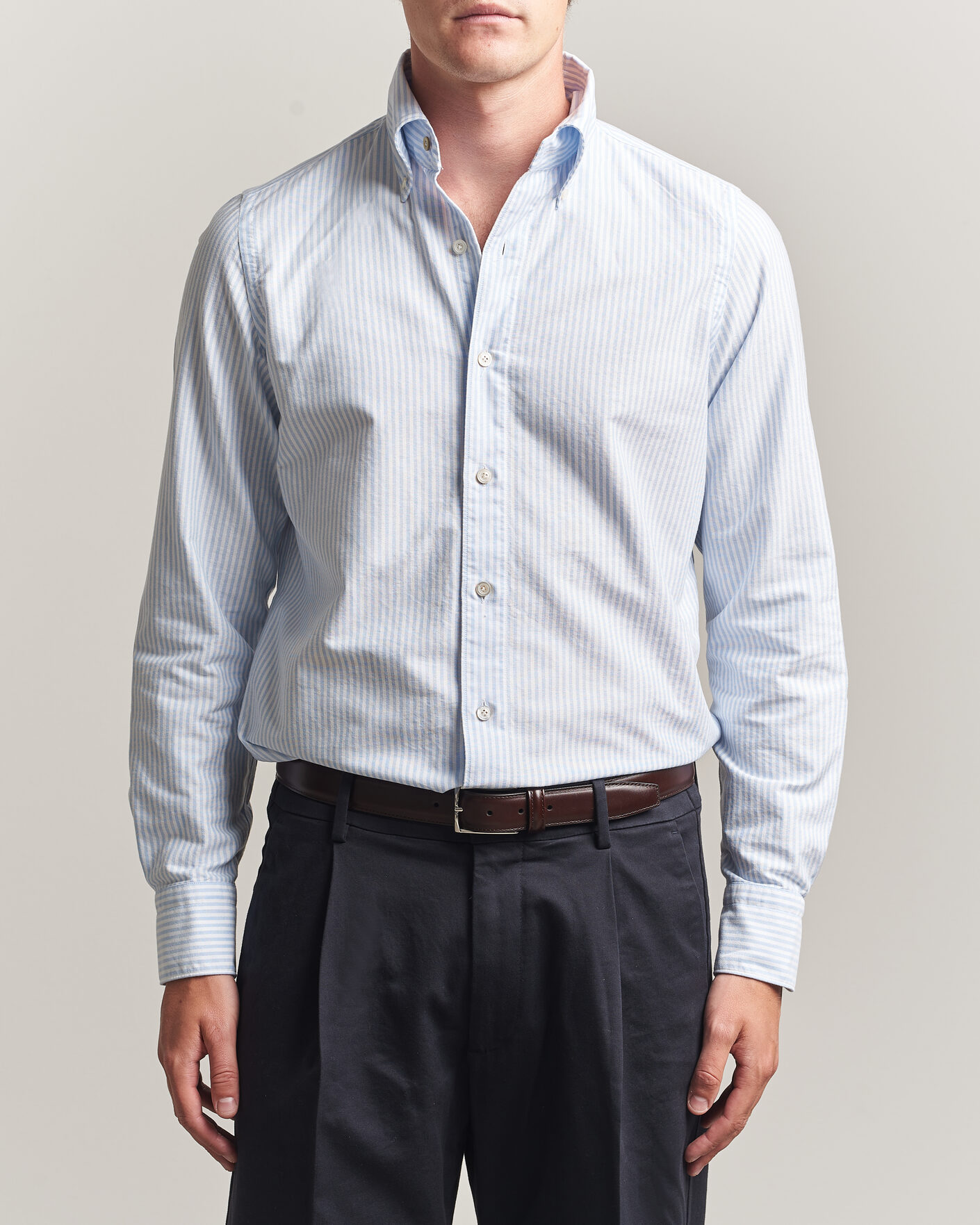 Heren | Overhemden | Finamore Napoli | Gaeta Oxford Button Down Shirt Light Blue Stripe