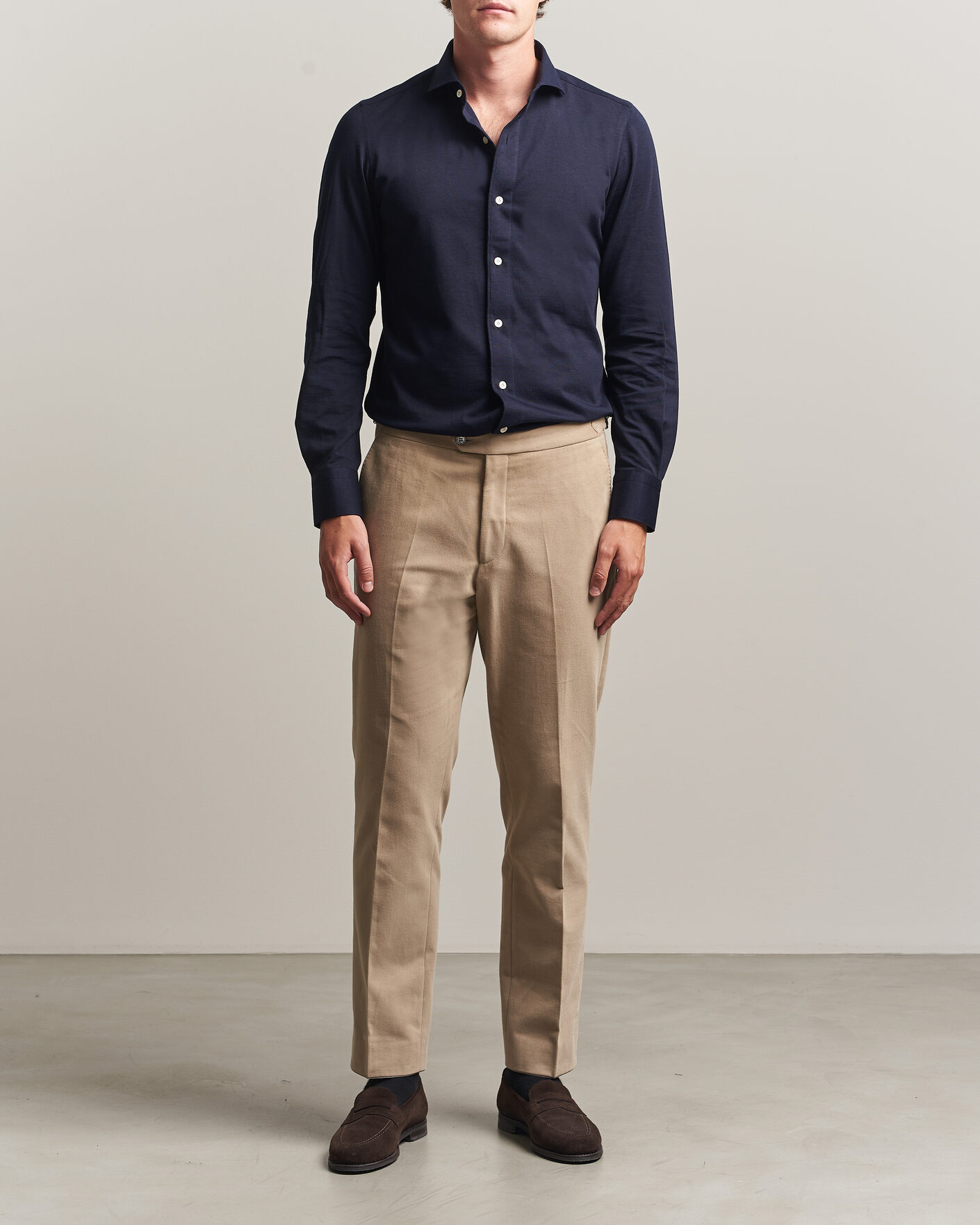 Homme | Chemises | Finamore Napoli | Cotton/Cashmere Jersey Shirt Navy
