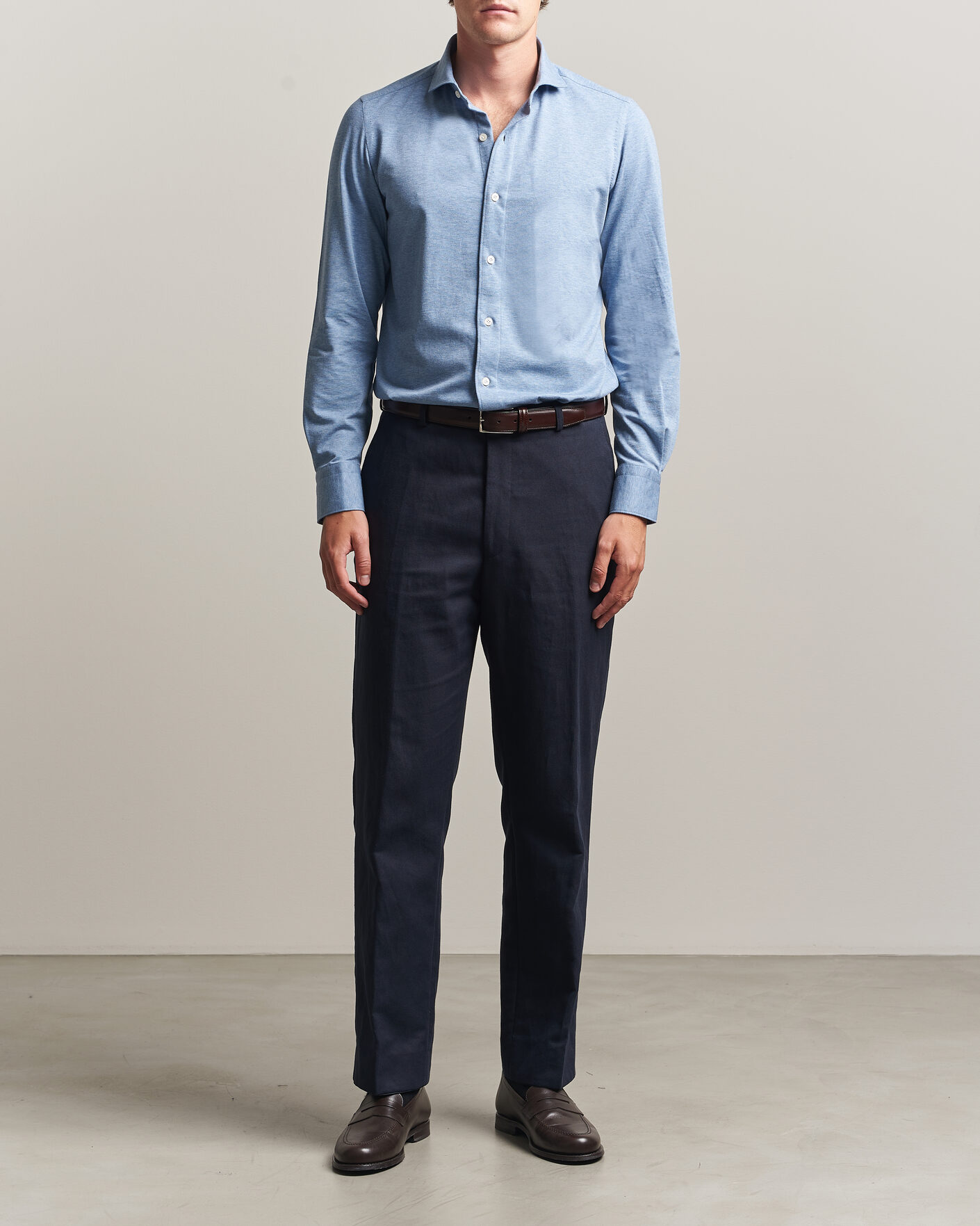 Homme | Chemises | Finamore Napoli | Cotton/Cashmere Jersey Shirt Light Blue