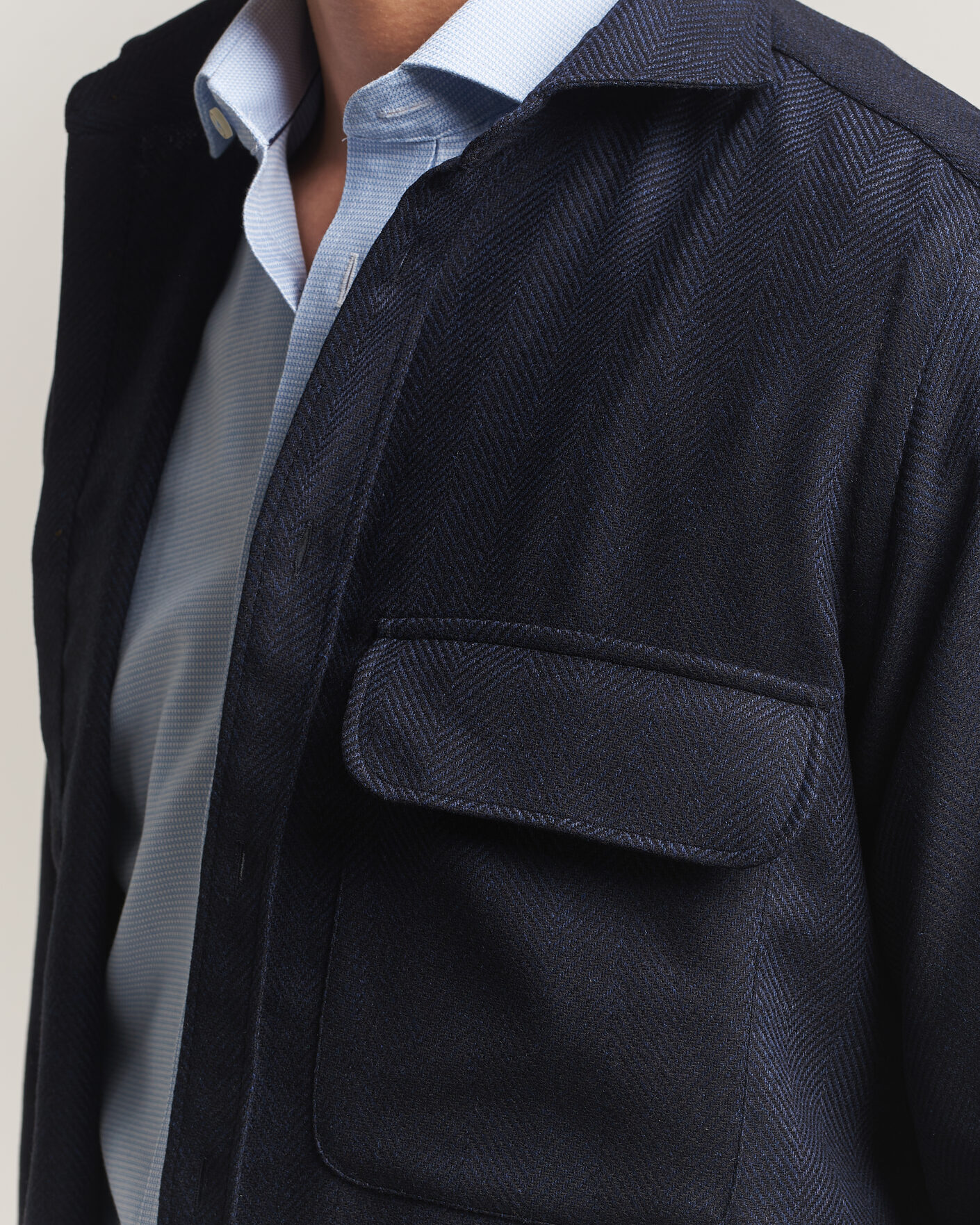 Heren | Overhemden | Finamore Napoli | Wool Herringbone Overshirt Navy