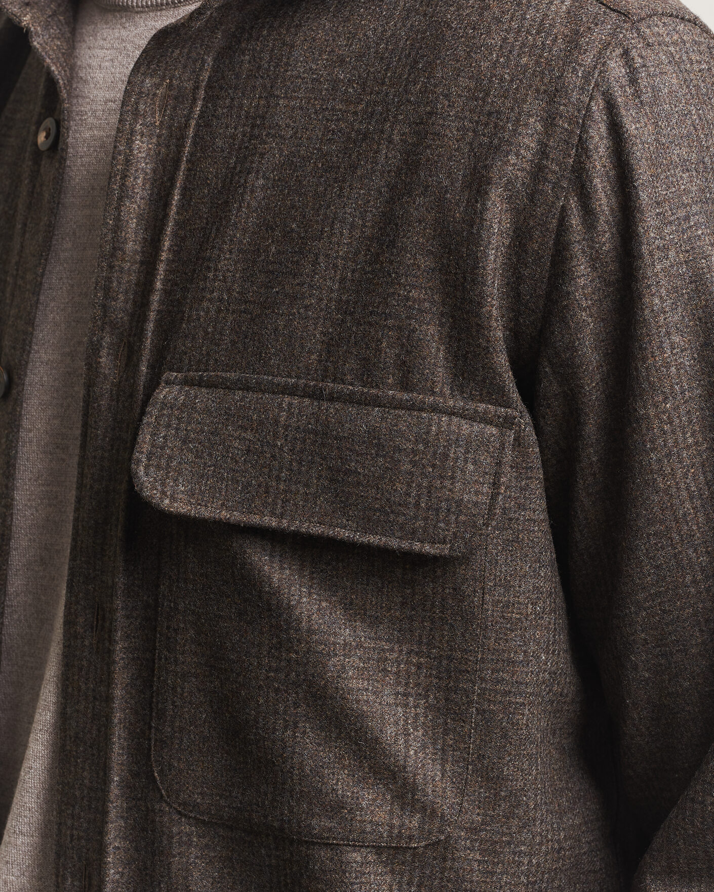 Heren | Overhemden | Finamore Napoli | Wool Houndstooth Overshirt Dark Brown