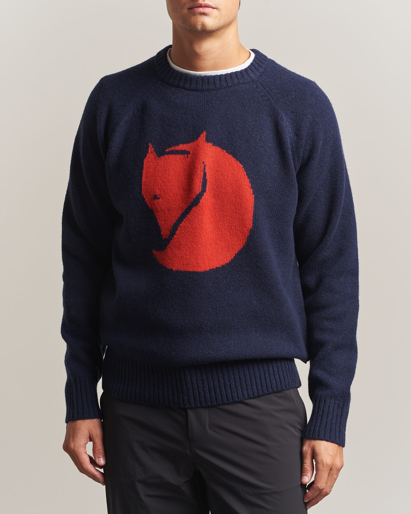 Heren | Truien | Fjällräven | Logo Knit Wool Sweater Dark Navy