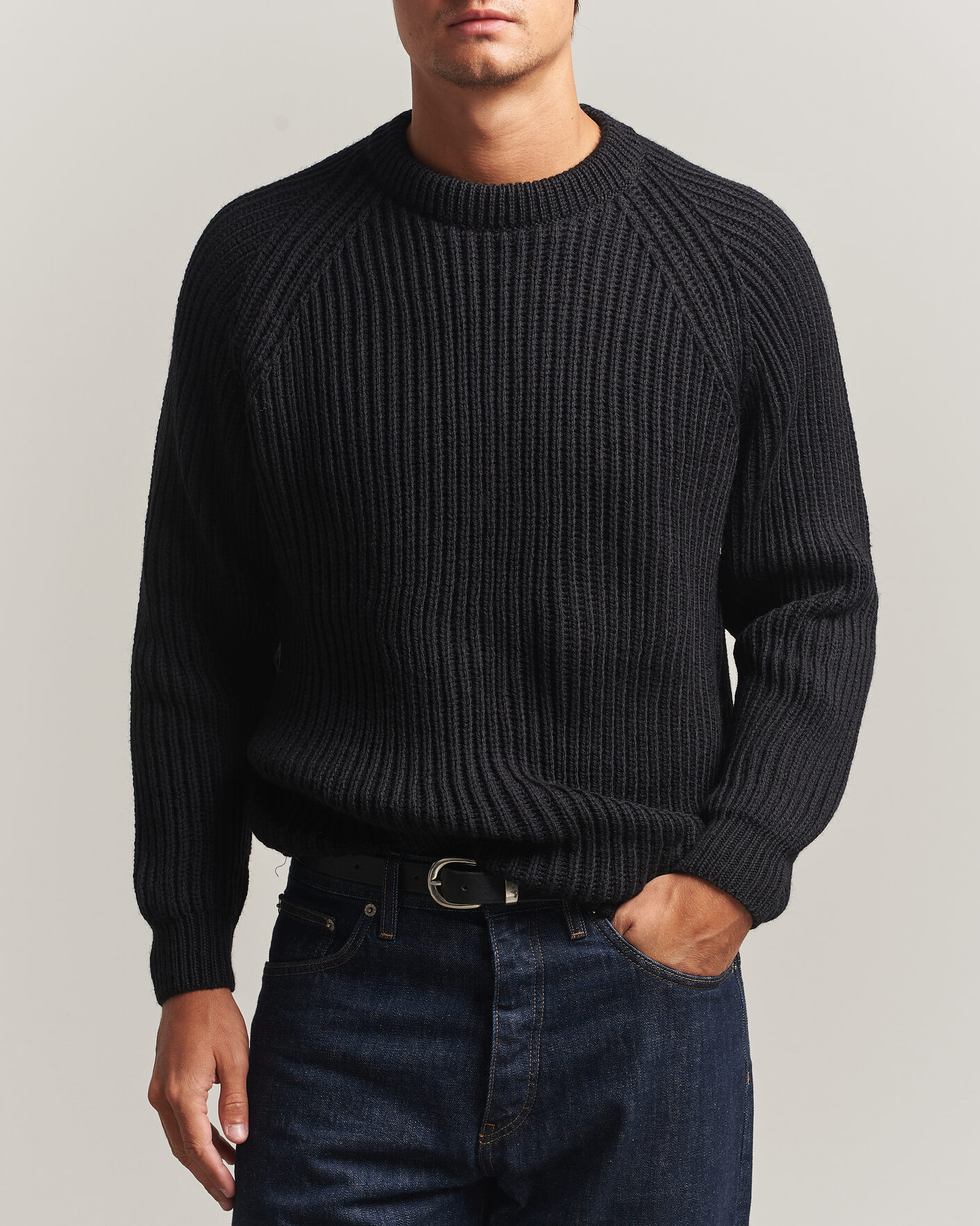 Homme | Pulls Et Tricots | Gloverall | Fisherman Rib Chunky Wool Crew Neck Black