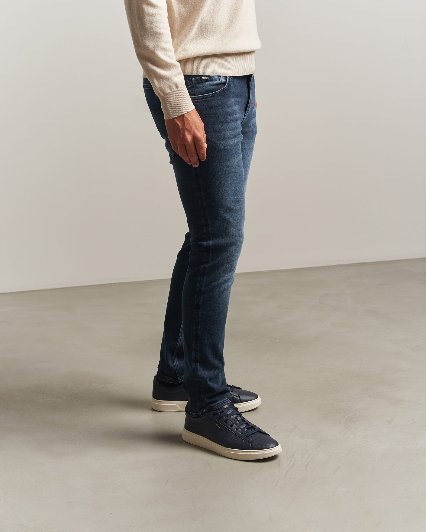 Homme | Baskets | BOSS BLACK | Kieran Grained Leather Sneaker Dark Blue