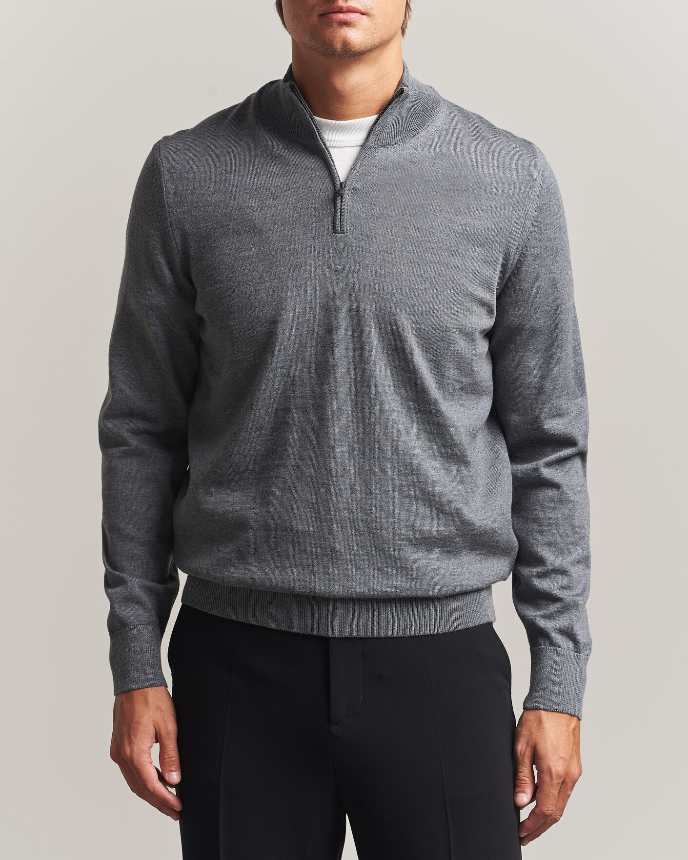 Heren | Truien | BOSS BLACK | Ebenji Merino Knitted Half Zip Medium Grey
