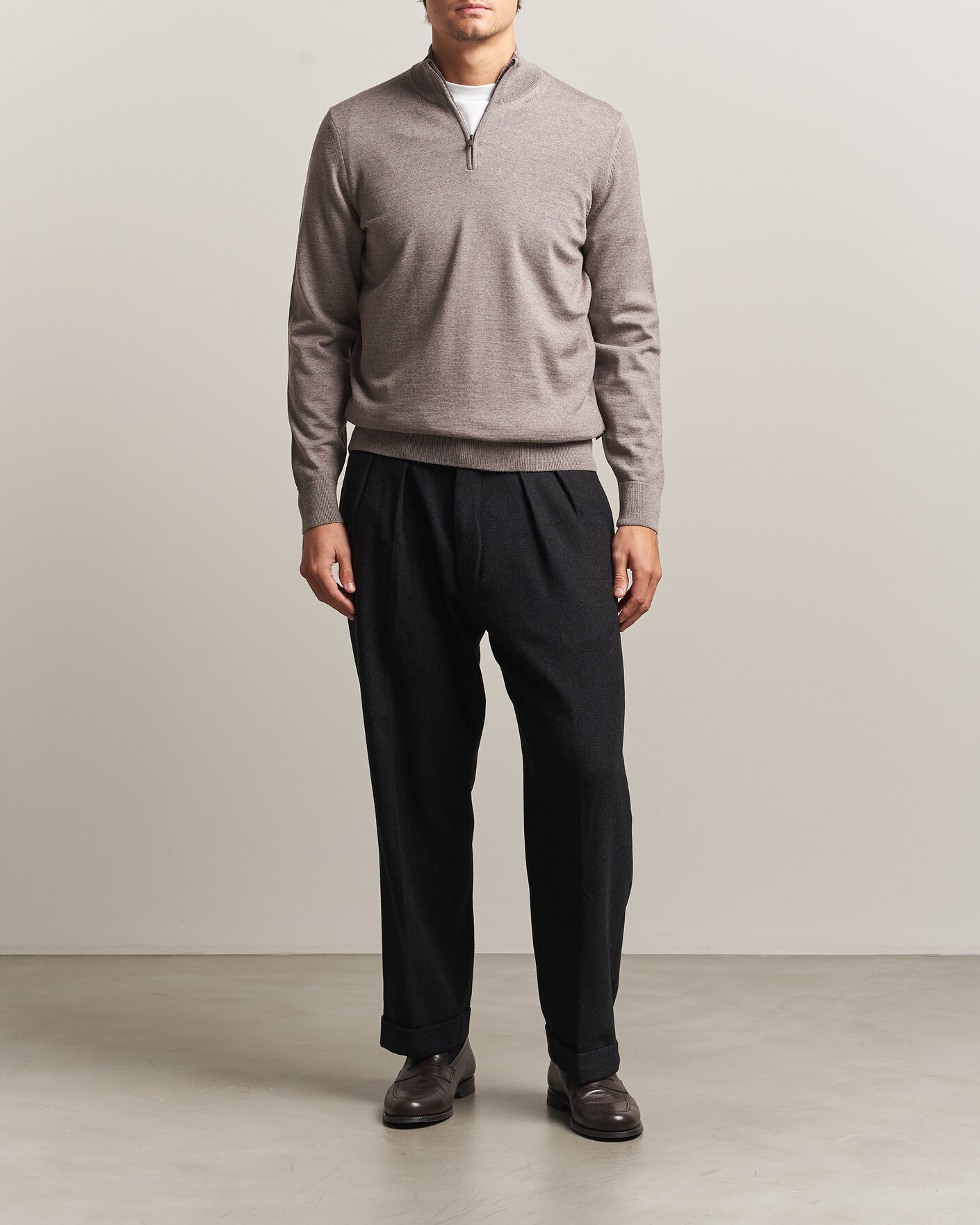 Homme | Pulls Et Tricots | BOSS BLACK | Ebenji Merino Knitted Half Zip Open Brown