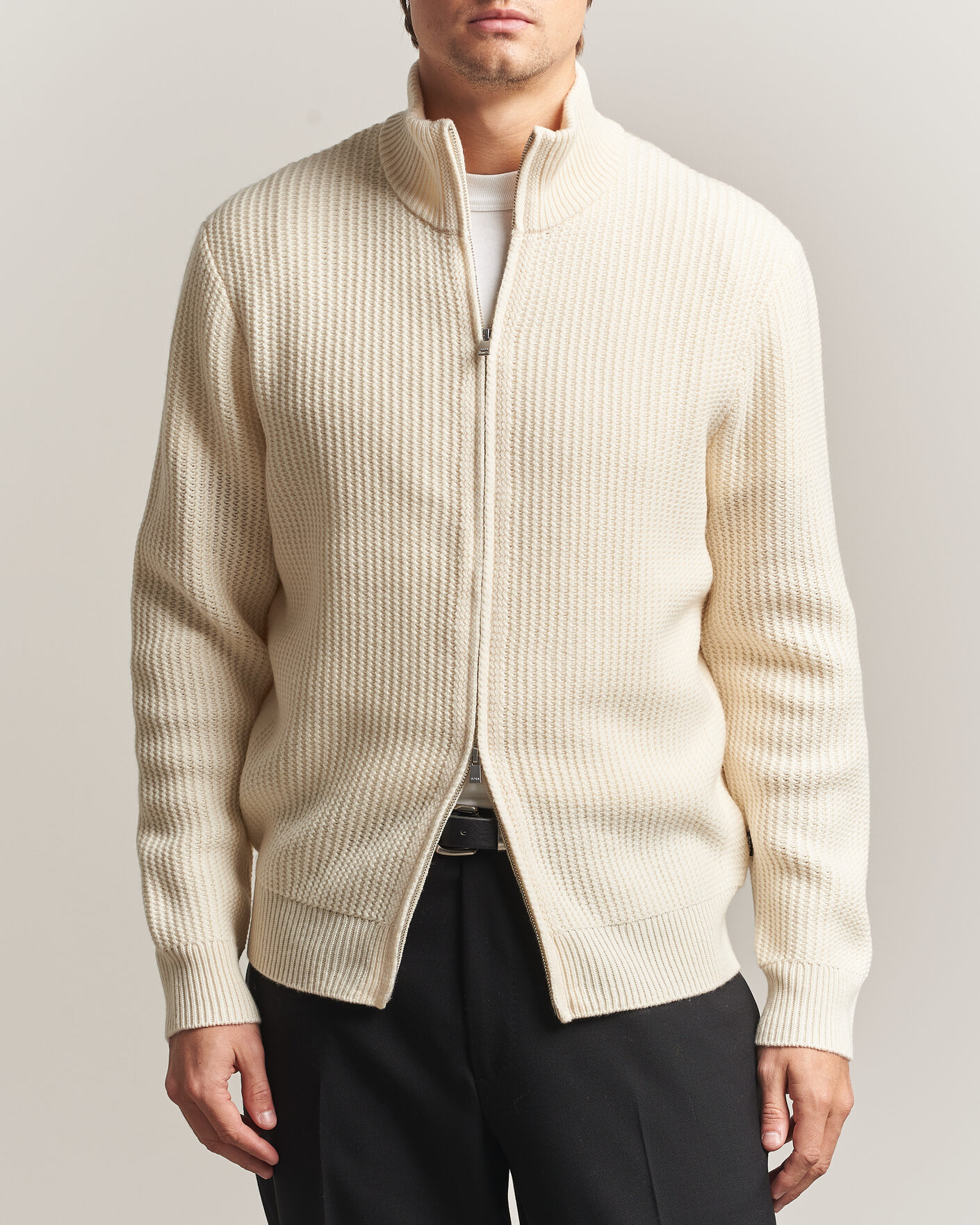 Homme | Pulls Et Tricots | BOSS BLACK | Fiocco Wool/Cashmere Full Zip Open White