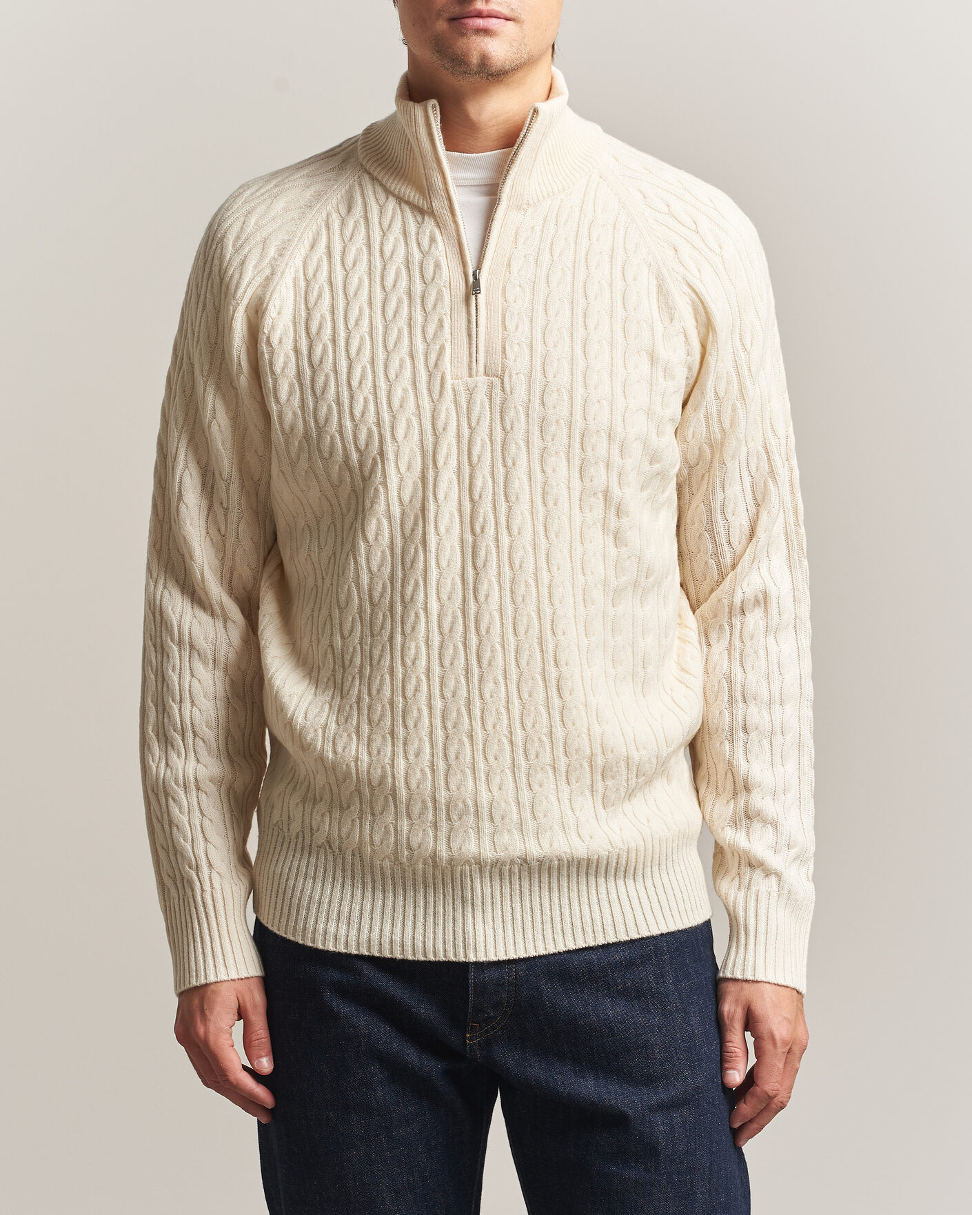 Heren | Truien | BOSS BLACK | Furore Wool/Cashmere Cable Half Zip Open White