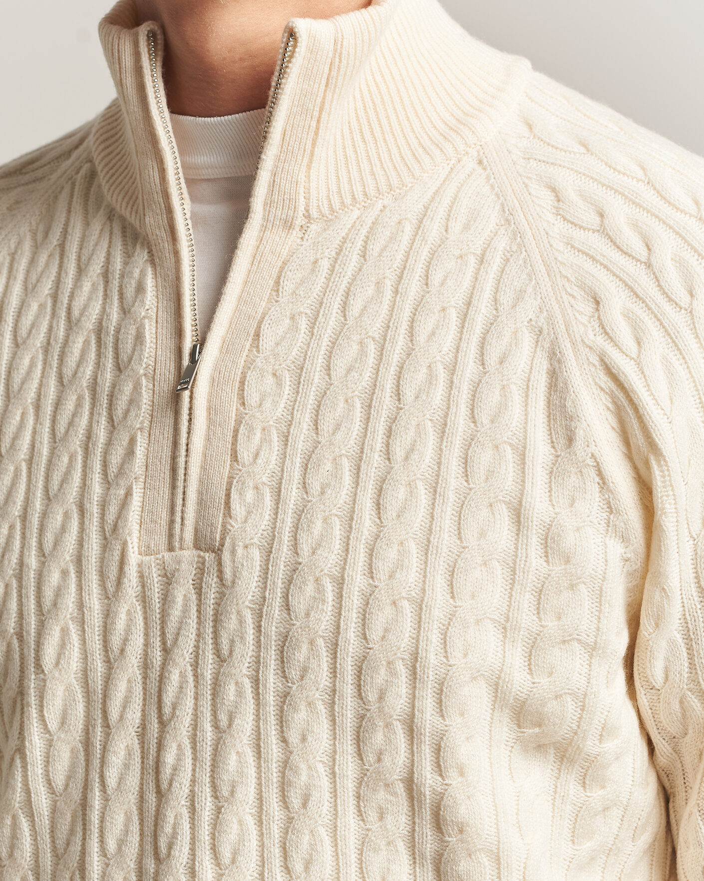 Heren | Truien | BOSS BLACK | Furore Wool/Cashmere Cable Half Zip Open White