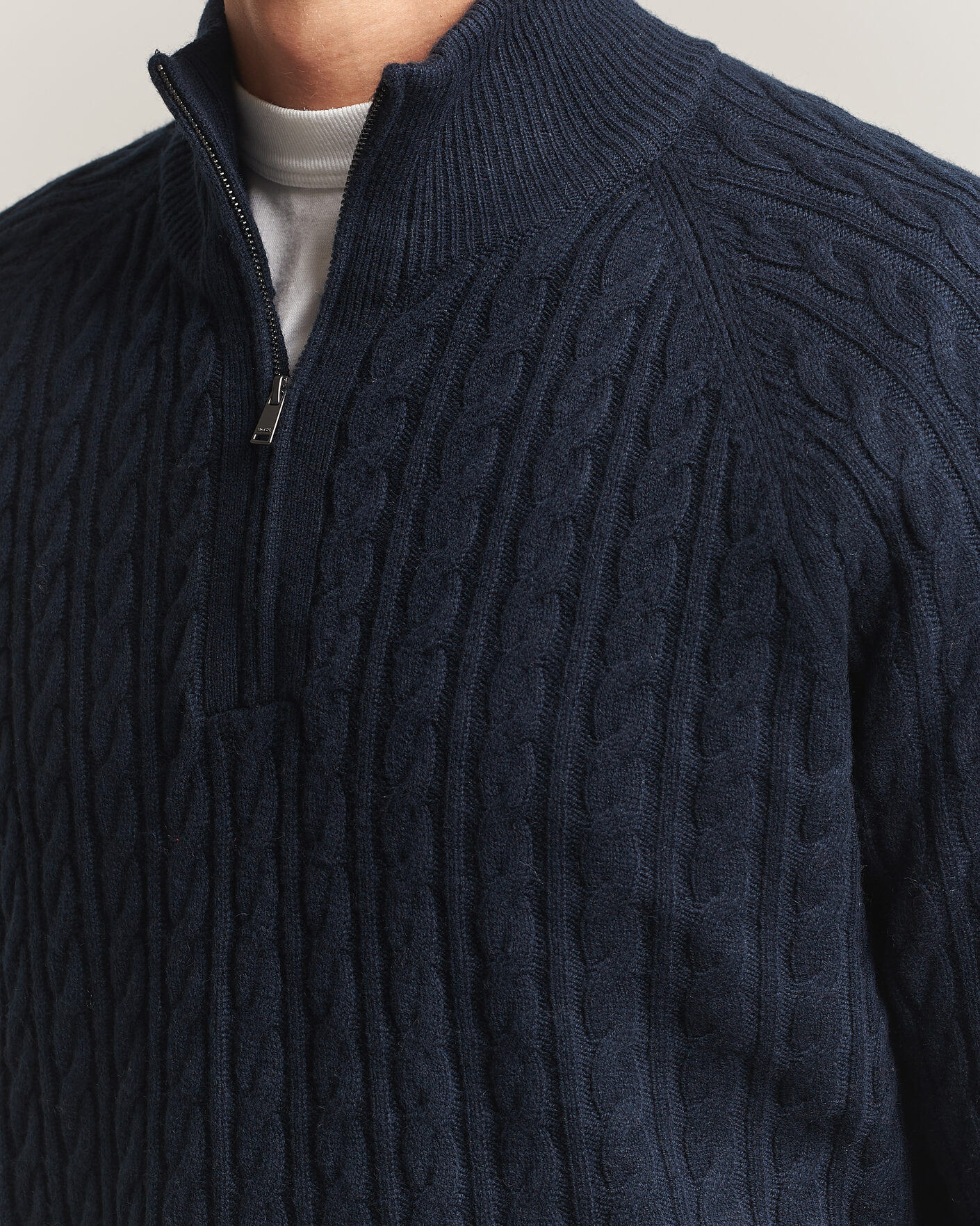 Heren | Truien | BOSS BLACK | Furore Wool/Cashmere Cable Half Zip Dark Blue