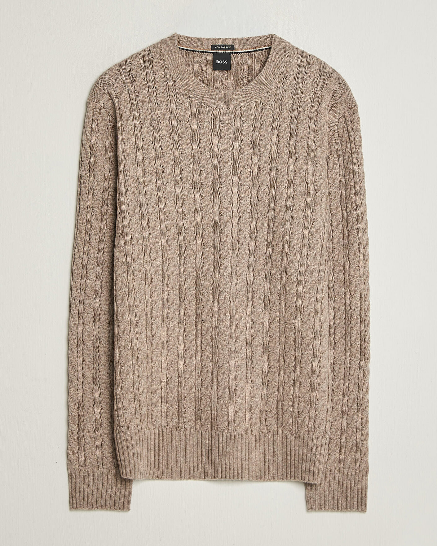Homme | Pulls Et Tricots | BOSS BLACK | Furlan Wool/Cashmere Cable Crew Neck Open Brown