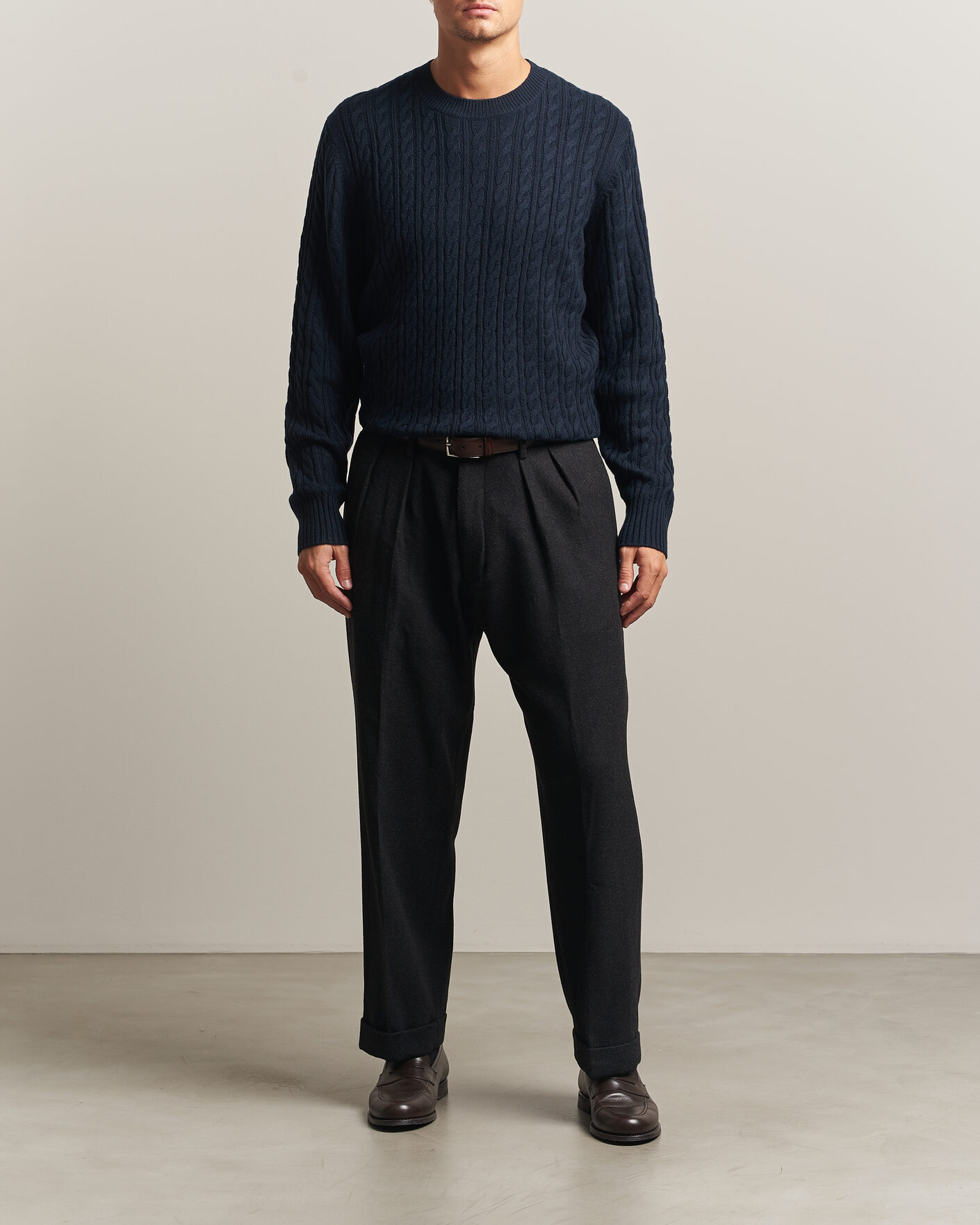 Homme | Pulls Et Tricots | BOSS BLACK | Furlan Wool/Cashmere Cable Crew Neck Dark Blue