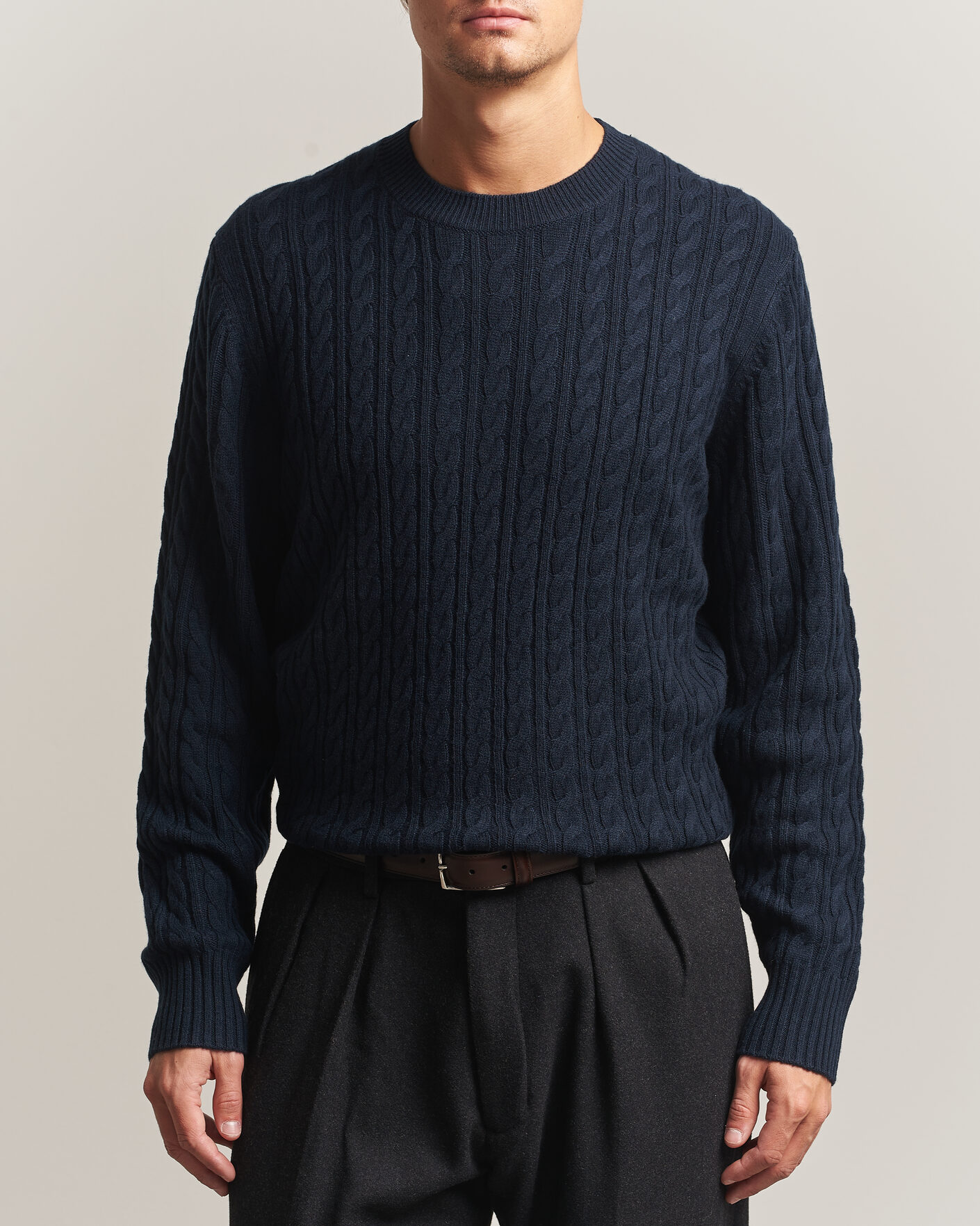 Homme | Pulls Et Tricots | BOSS BLACK | Furlan Wool/Cashmere Cable Crew Neck Dark Blue