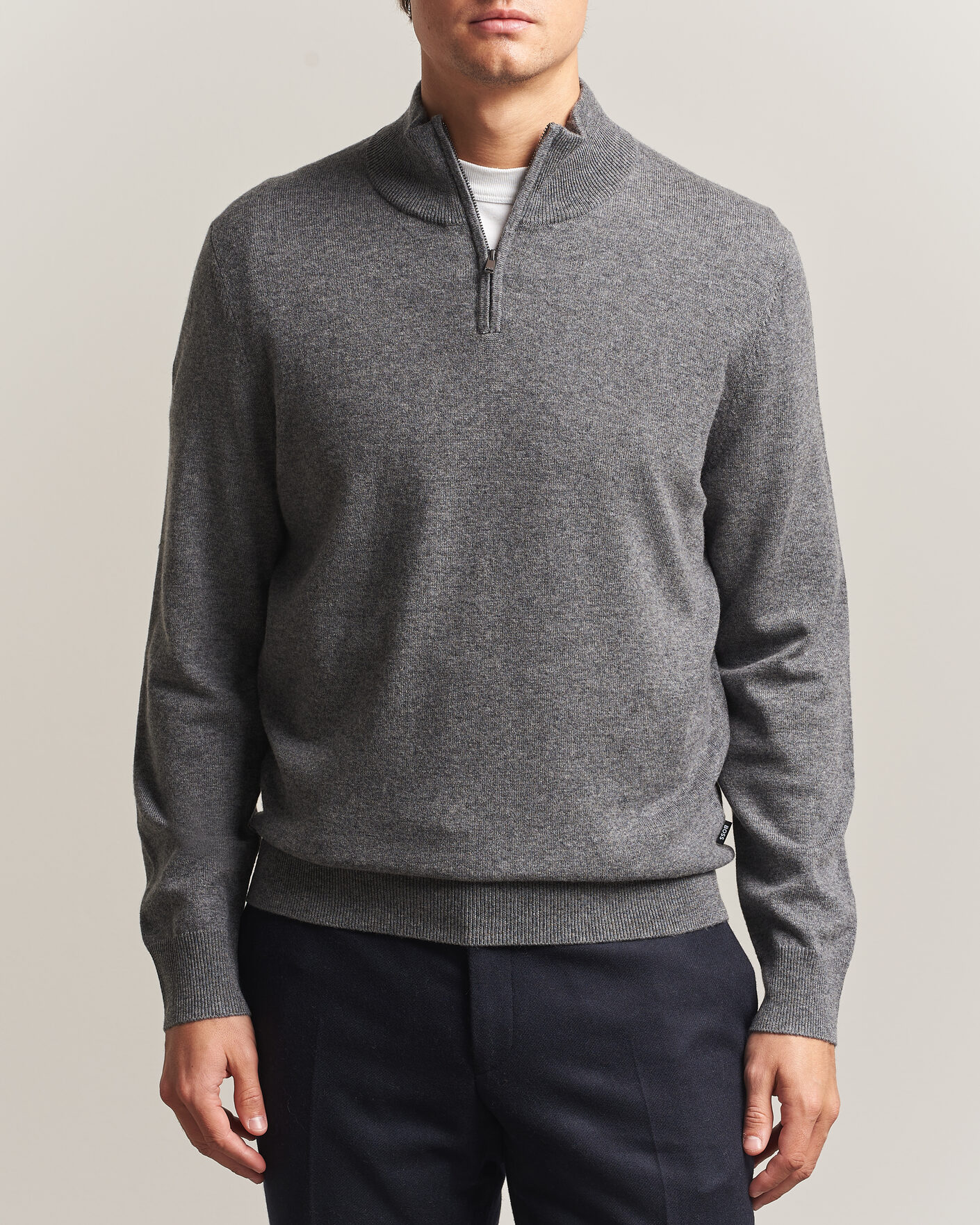 Heren | Truien | BOSS BLACK | Hemarlo Wool/Cashmere Half Zip Medium Grey