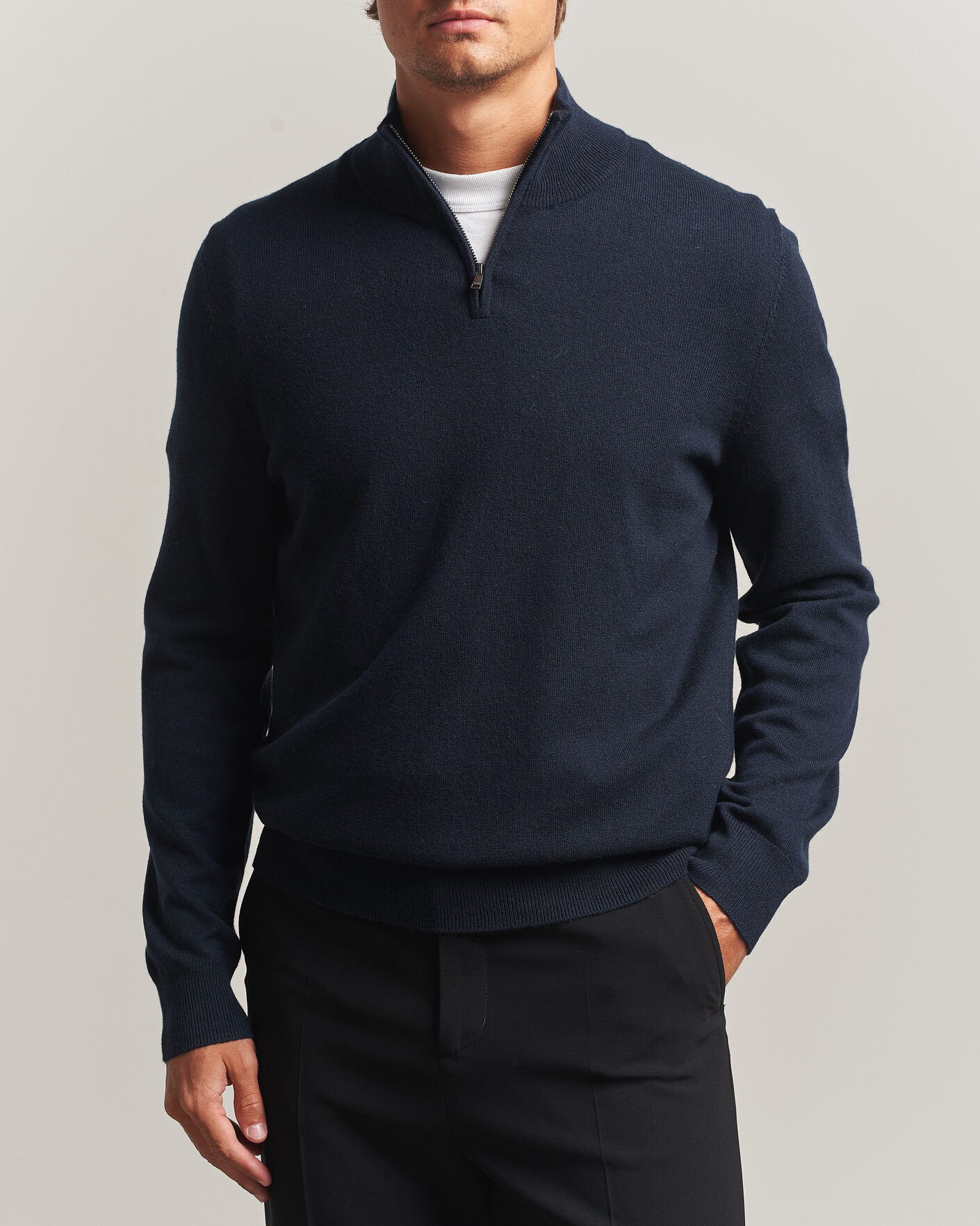 Homme | Pulls Et Tricots | BOSS BLACK | Hemarlo Wool/Cashmere Half Zip Dark Blue